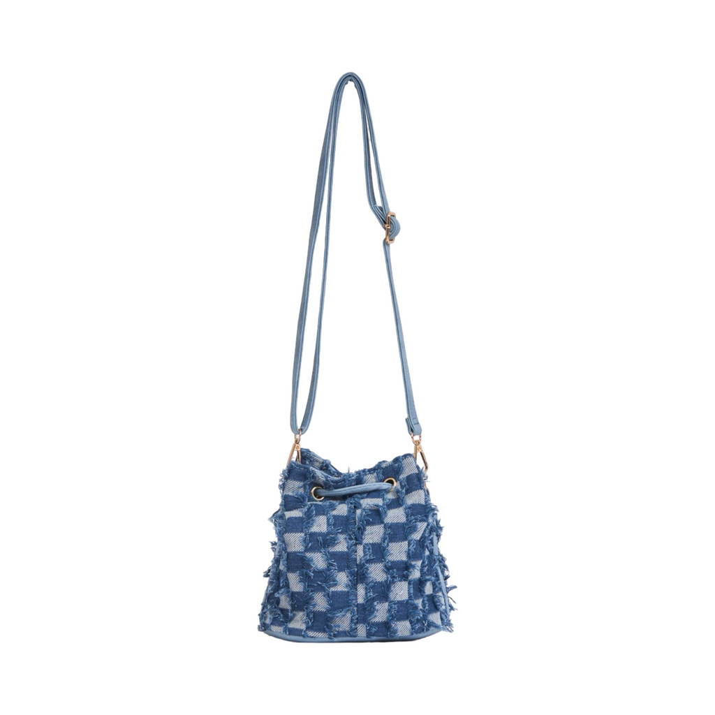 Midnight Weave – Frayed Denim Bucket Bag – Blue