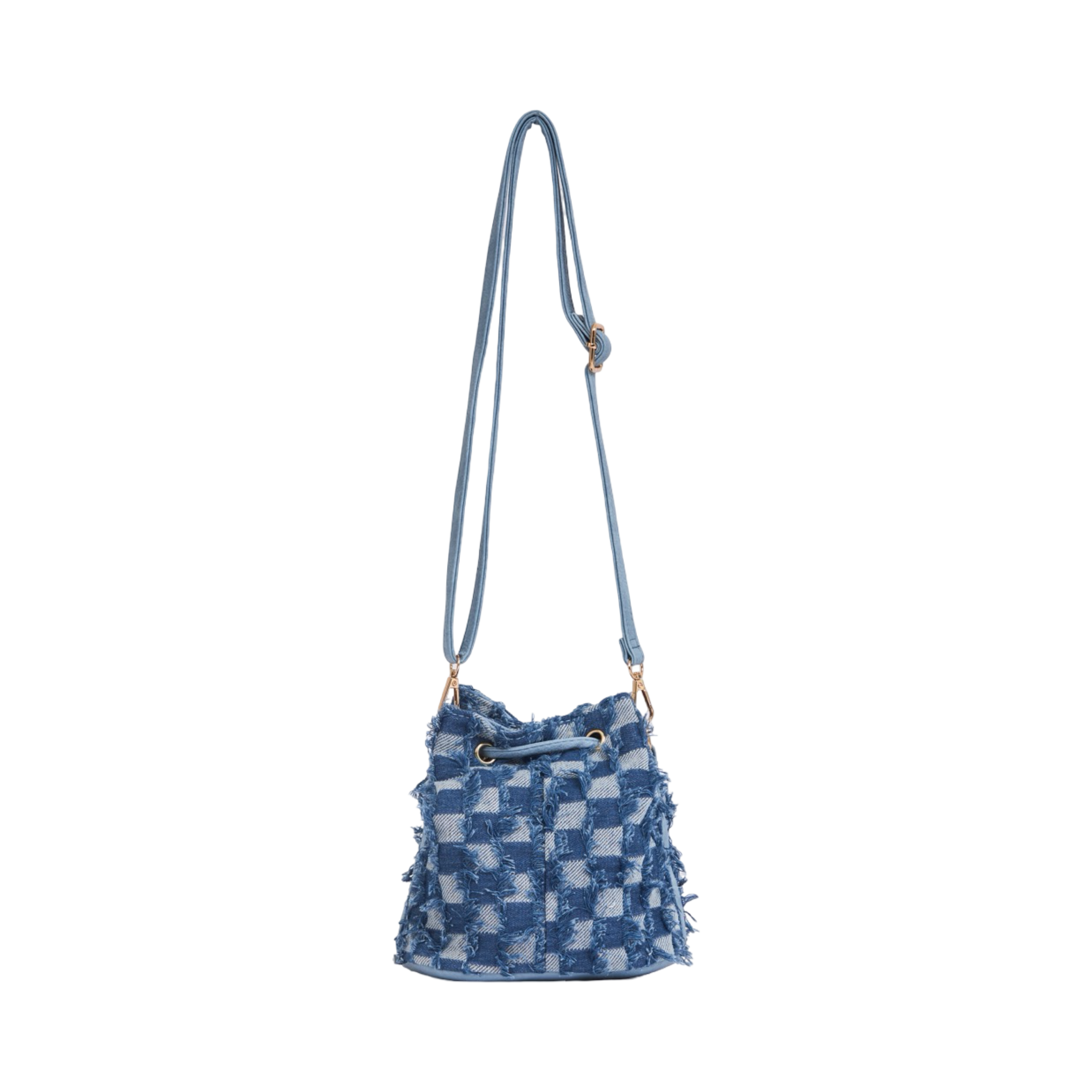 Midnight Weave – Frayed Denim Bucket Bag – Blue