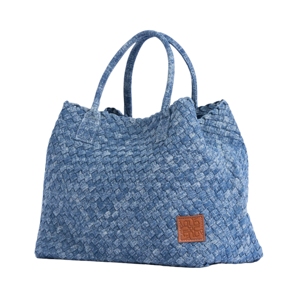 Midnight Weave – Woven Denim Oversized Tote Bag – Washed