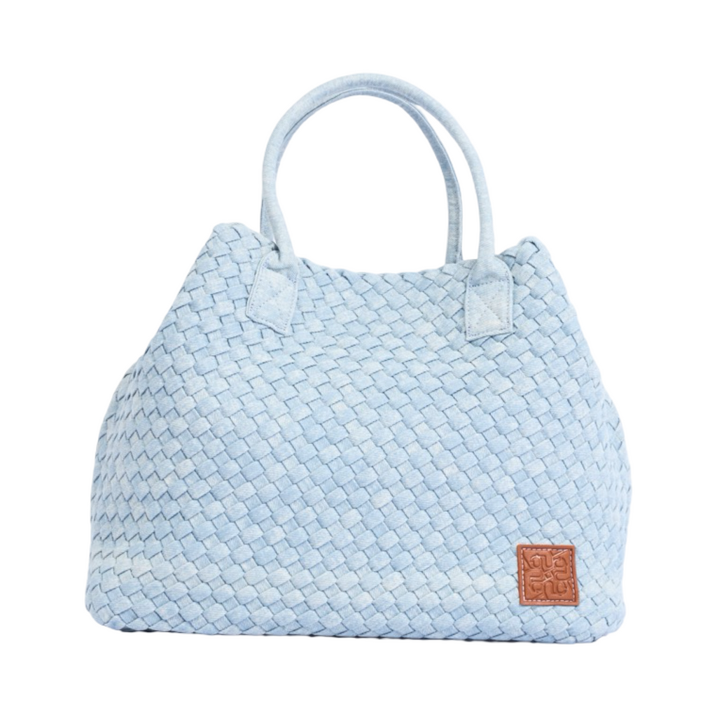 Midnight Weave – Woven Denim Oversized Tote Bag – Sky Blue