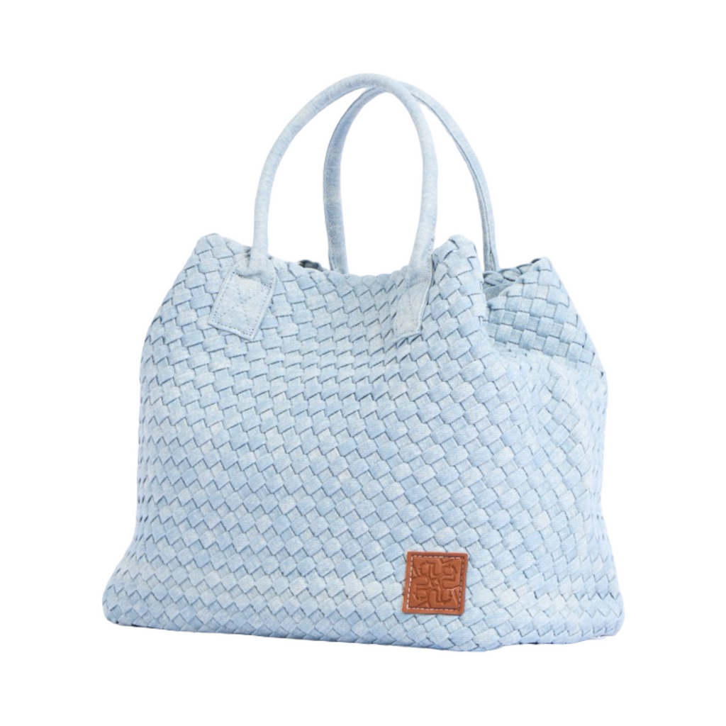 Midnight Weave – Woven Denim Oversized Tote Bag – Sky Blue