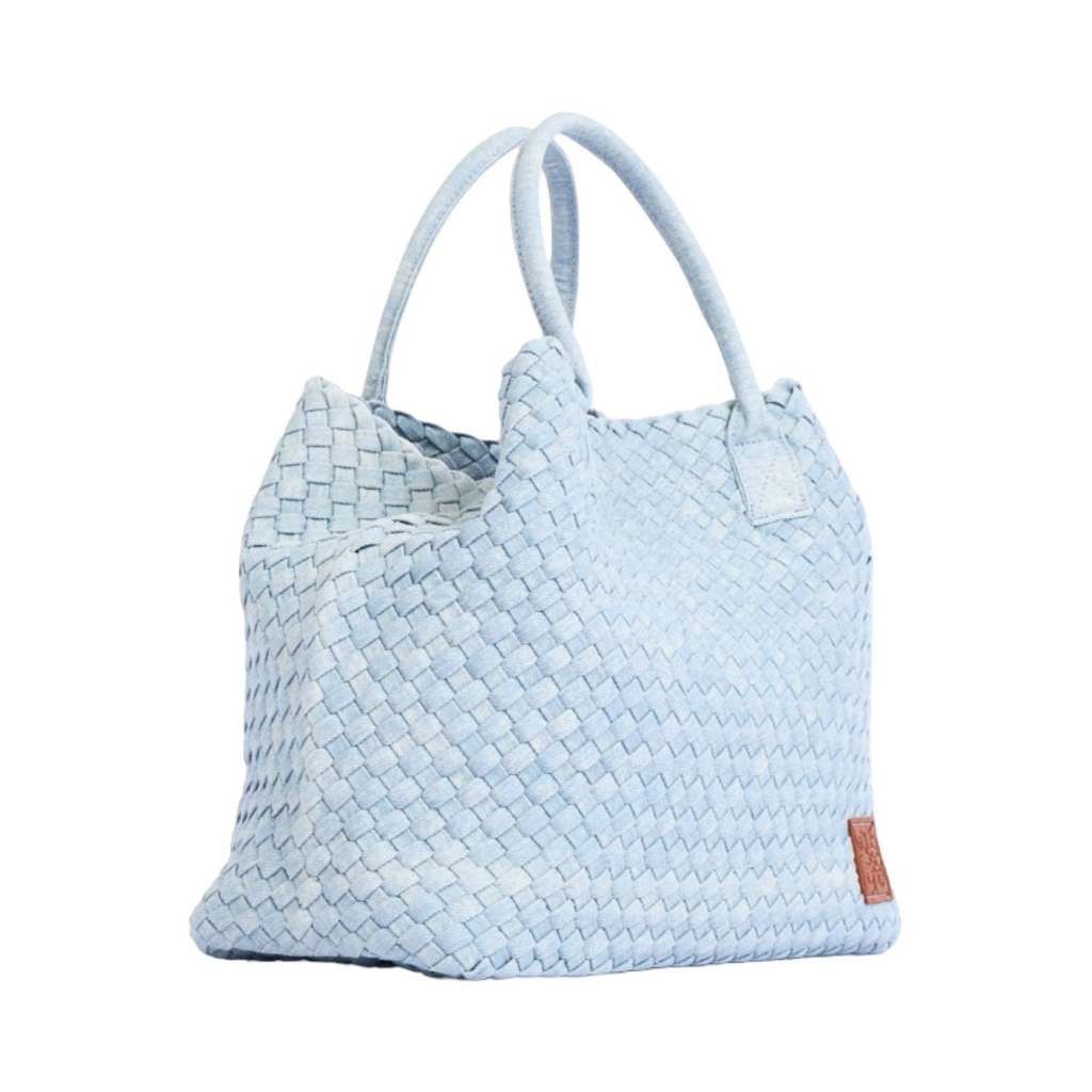 Midnight Weave – Woven Denim Oversized Tote Bag – Sky Blue