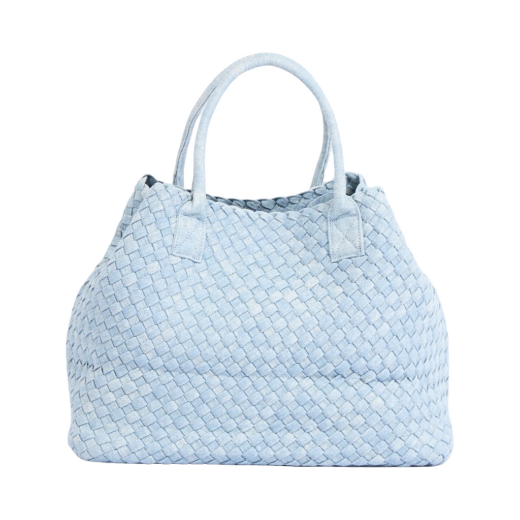 Midnight Weave – Woven Denim Oversized Tote Bag – Sky Blue