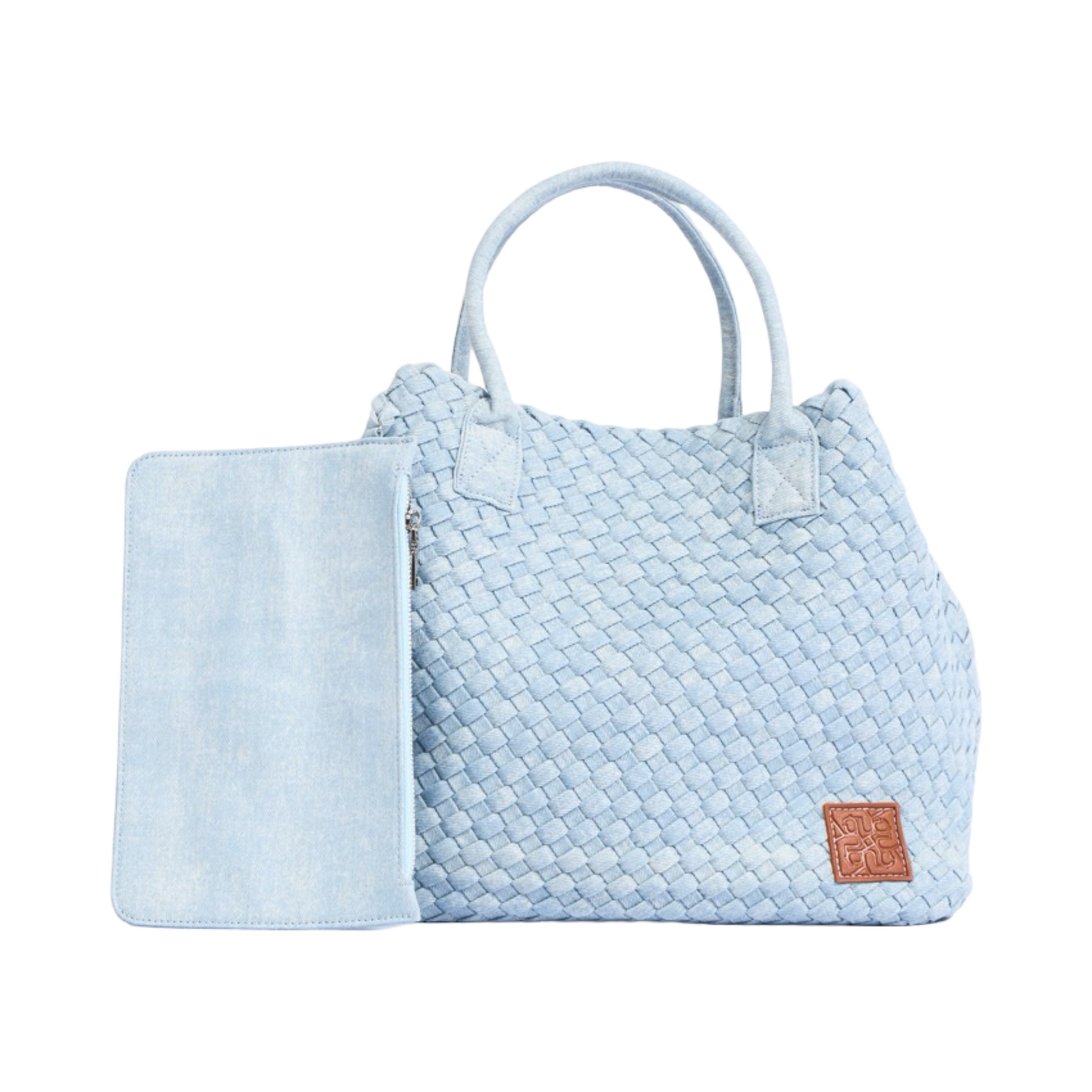 Midnight Weave – Woven Denim Oversized Tote Bag – Sky Blue
