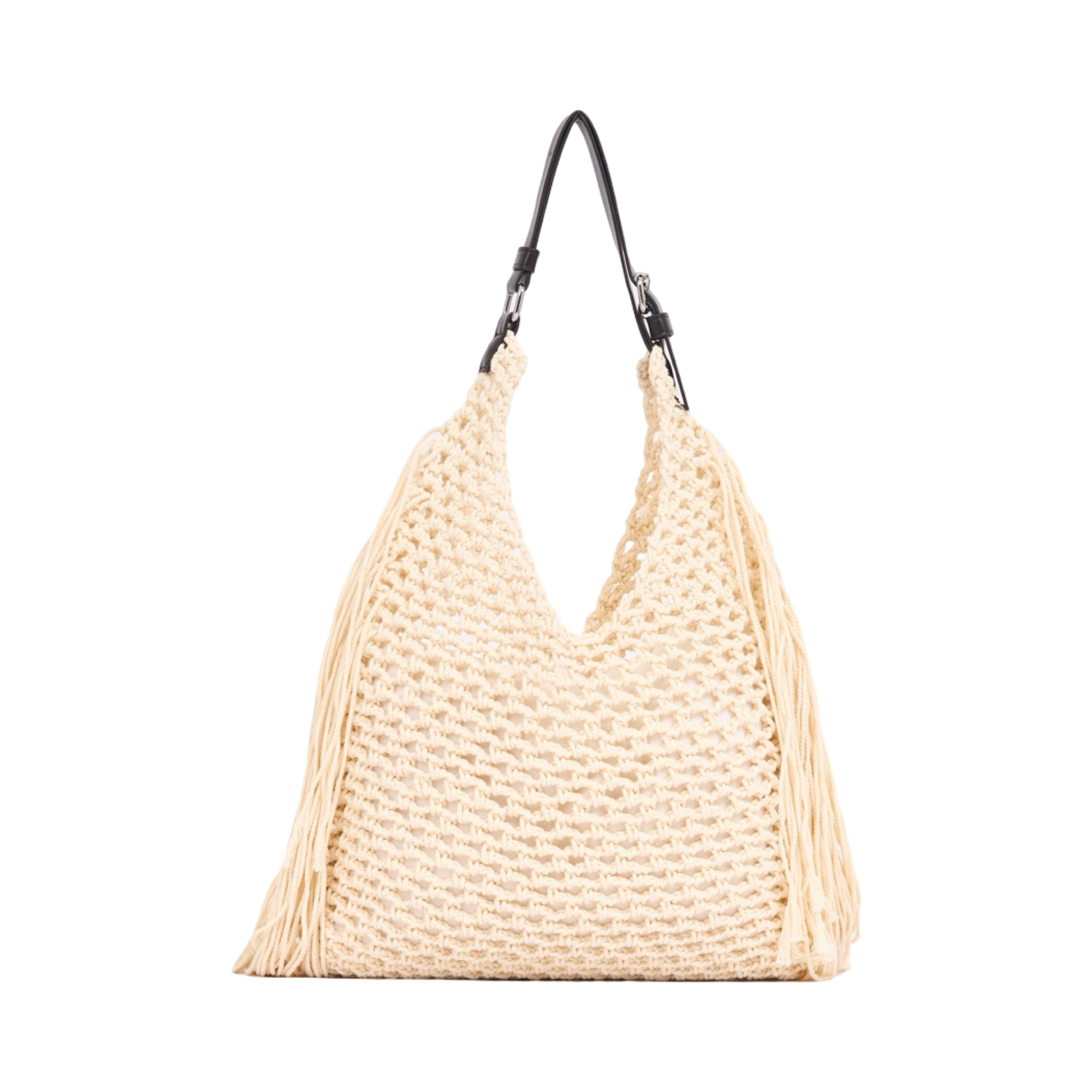 Everyday Earth – Fringe Crochet Hobo Bag – Beige