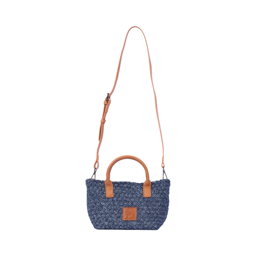 Midnight Weave – Woven Denim Mini Tote – Deep Fade