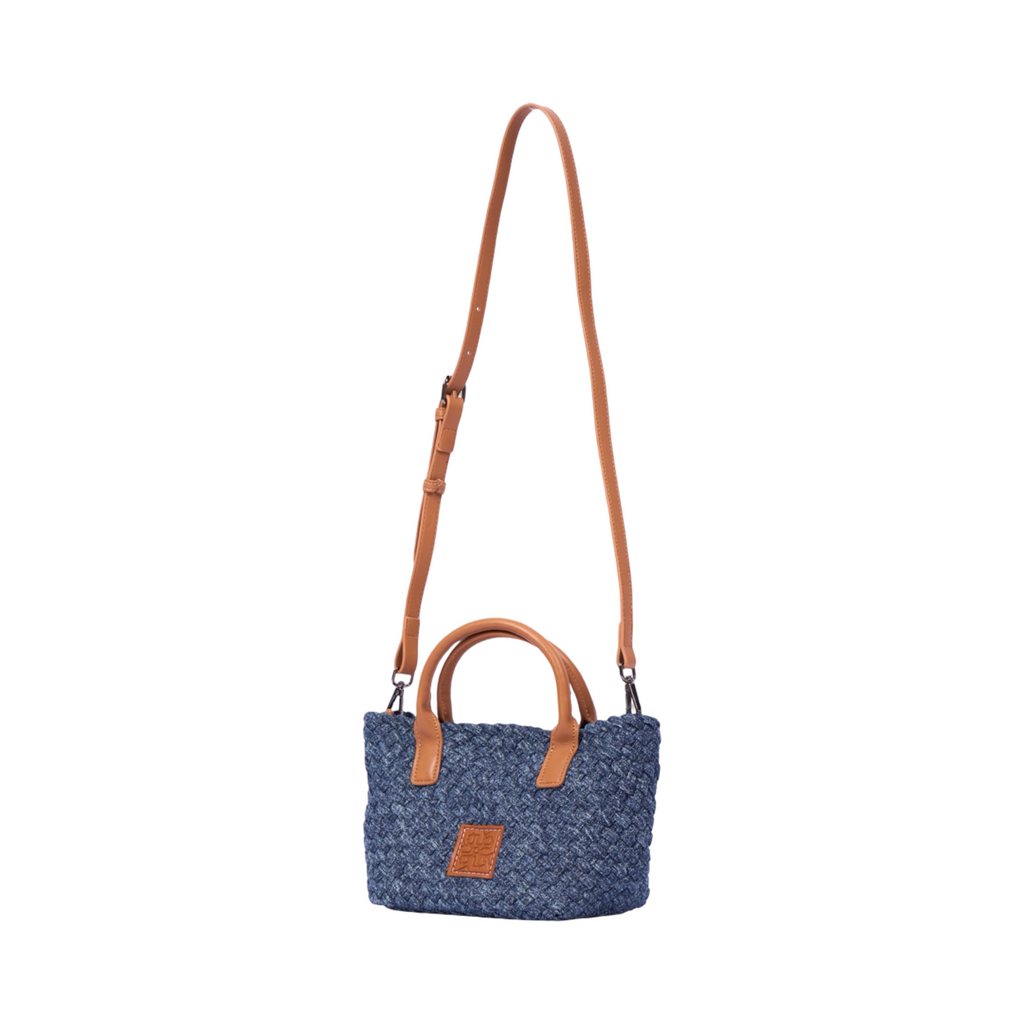 Midnight Weave – Woven Denim Mini Tote – Deep Fade