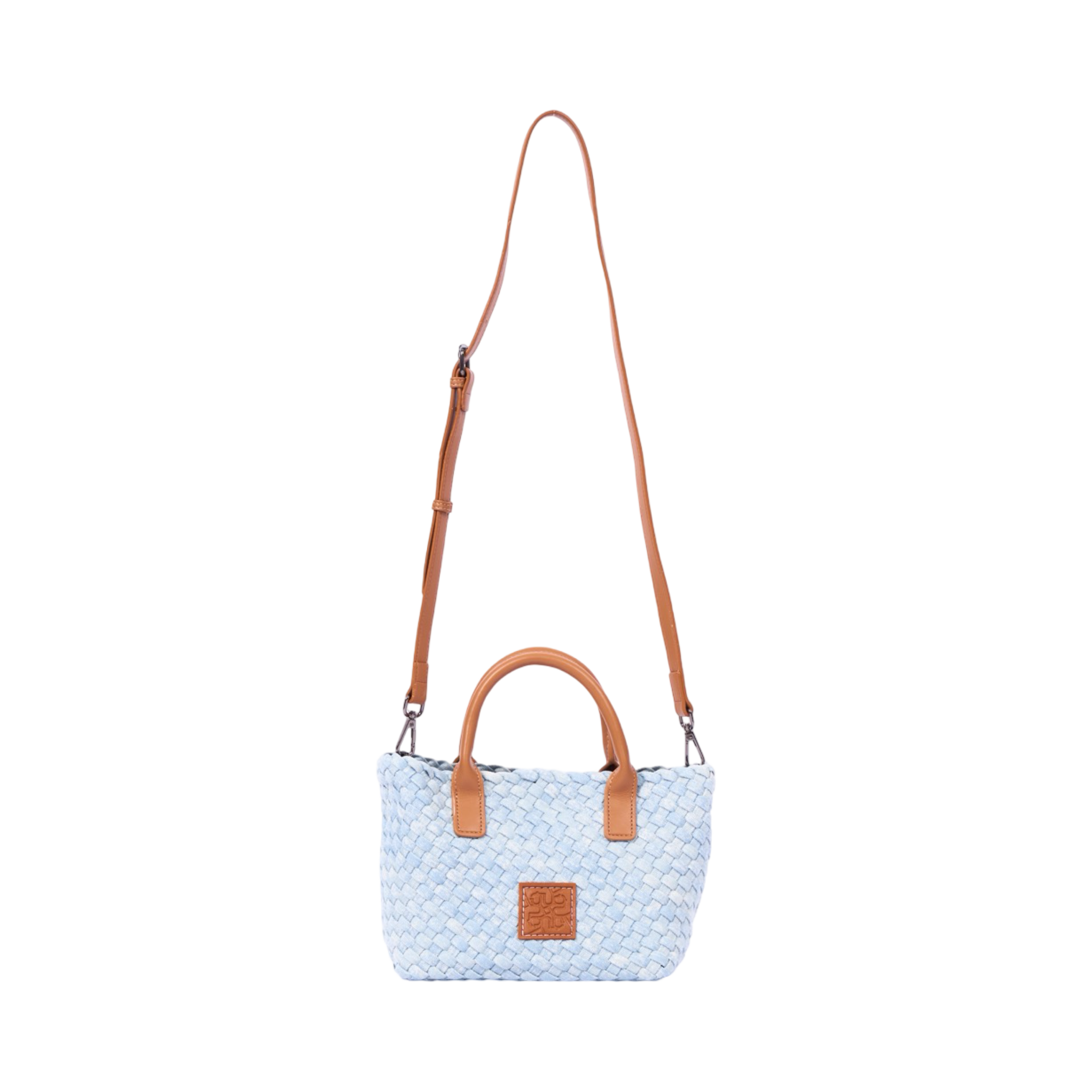 Midnight Weave – Woven Denim Mini Tote – Sky Blue