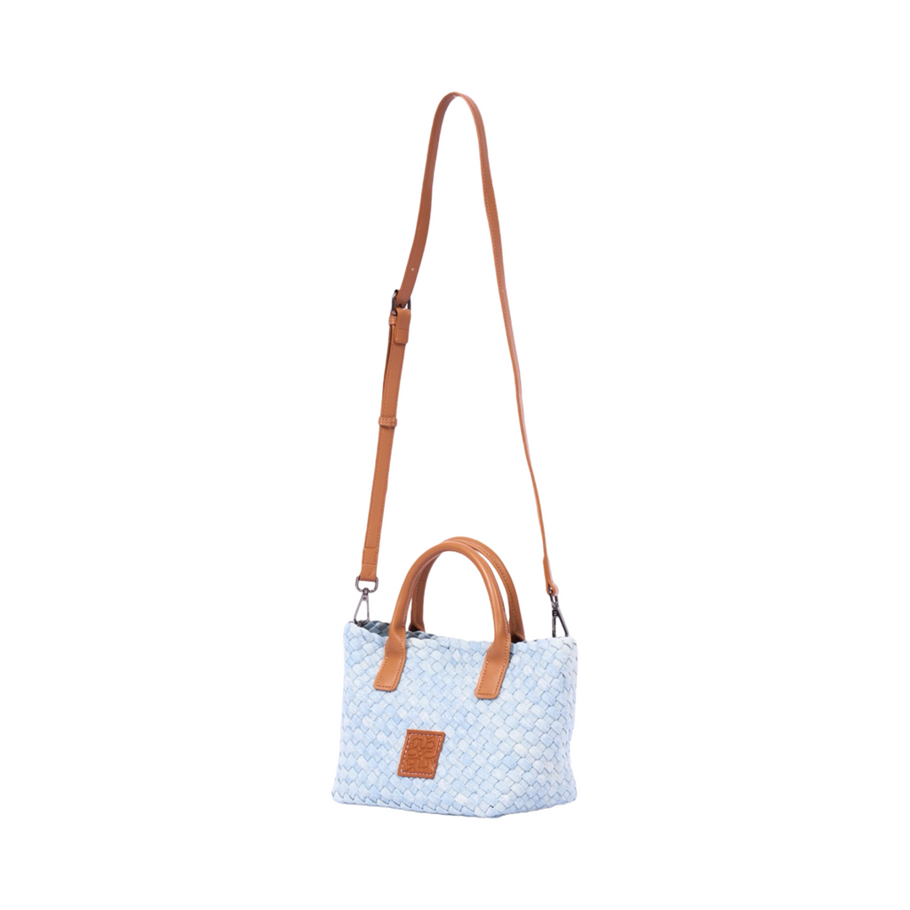 Midnight Weave – Woven Denim Mini Tote – Sky Blue