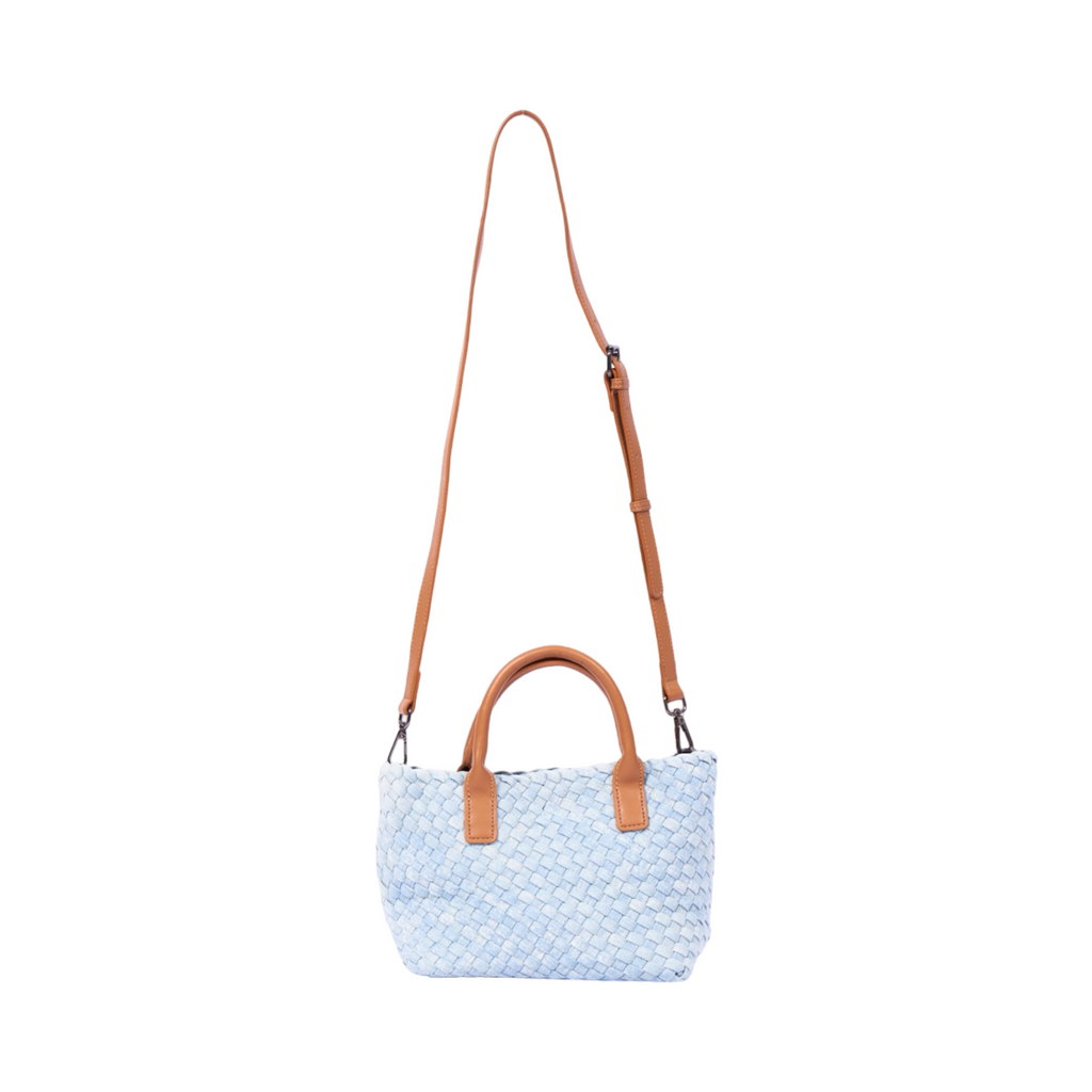 Midnight Weave – Woven Denim Mini Tote – Sky Blue