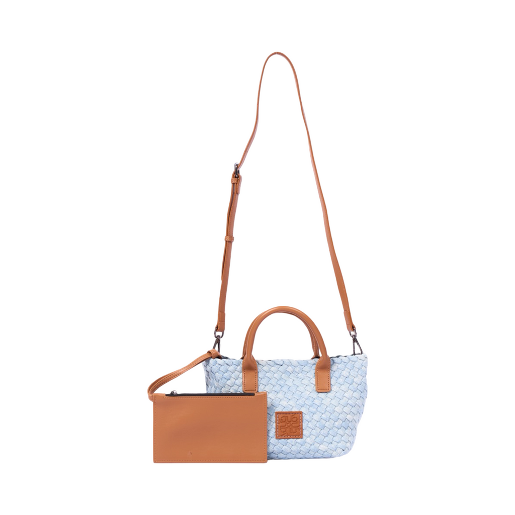 Midnight Weave – Woven Denim Mini Tote – Sky Blue