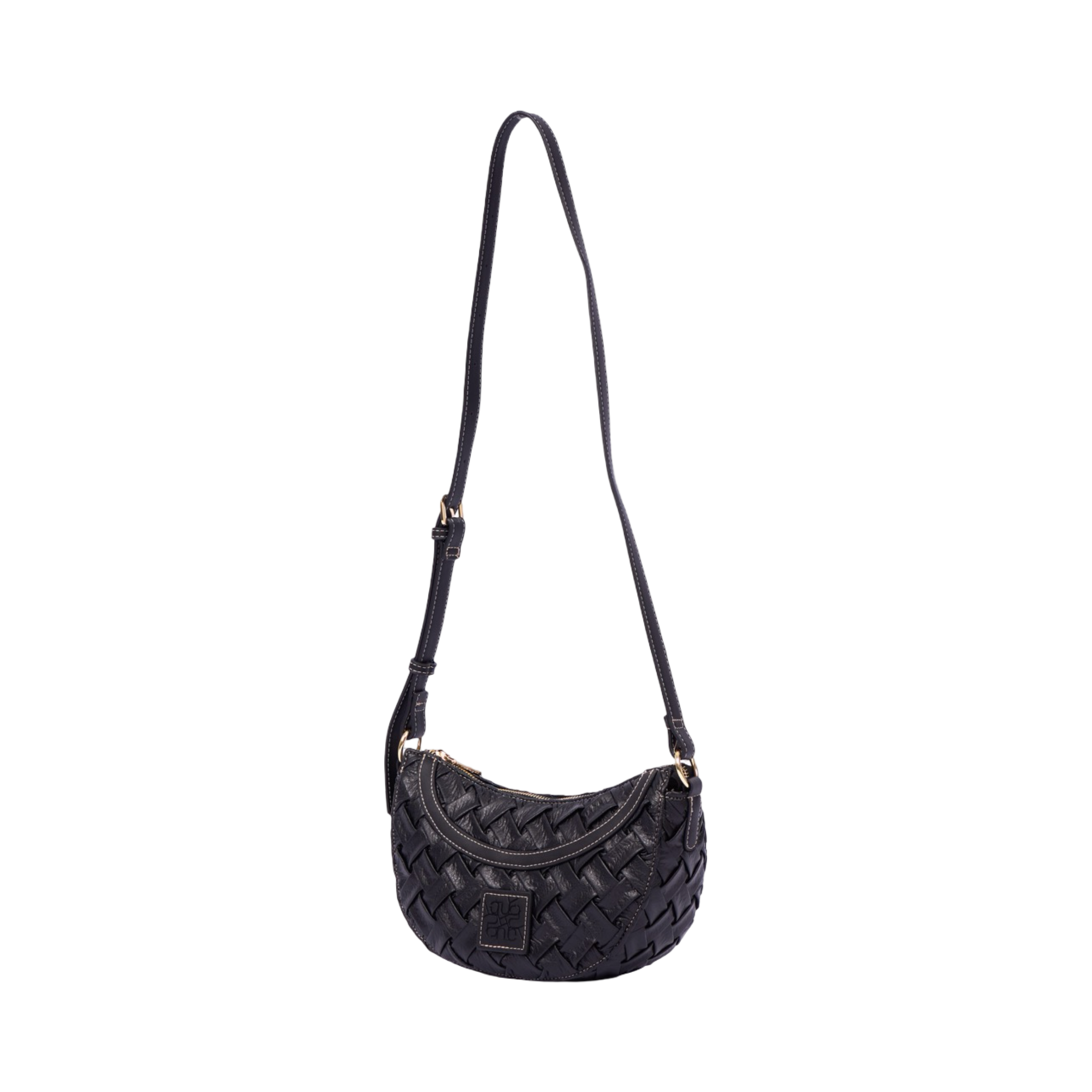 Urban Weave Collection – Half Moon Crossbody Bag – Black