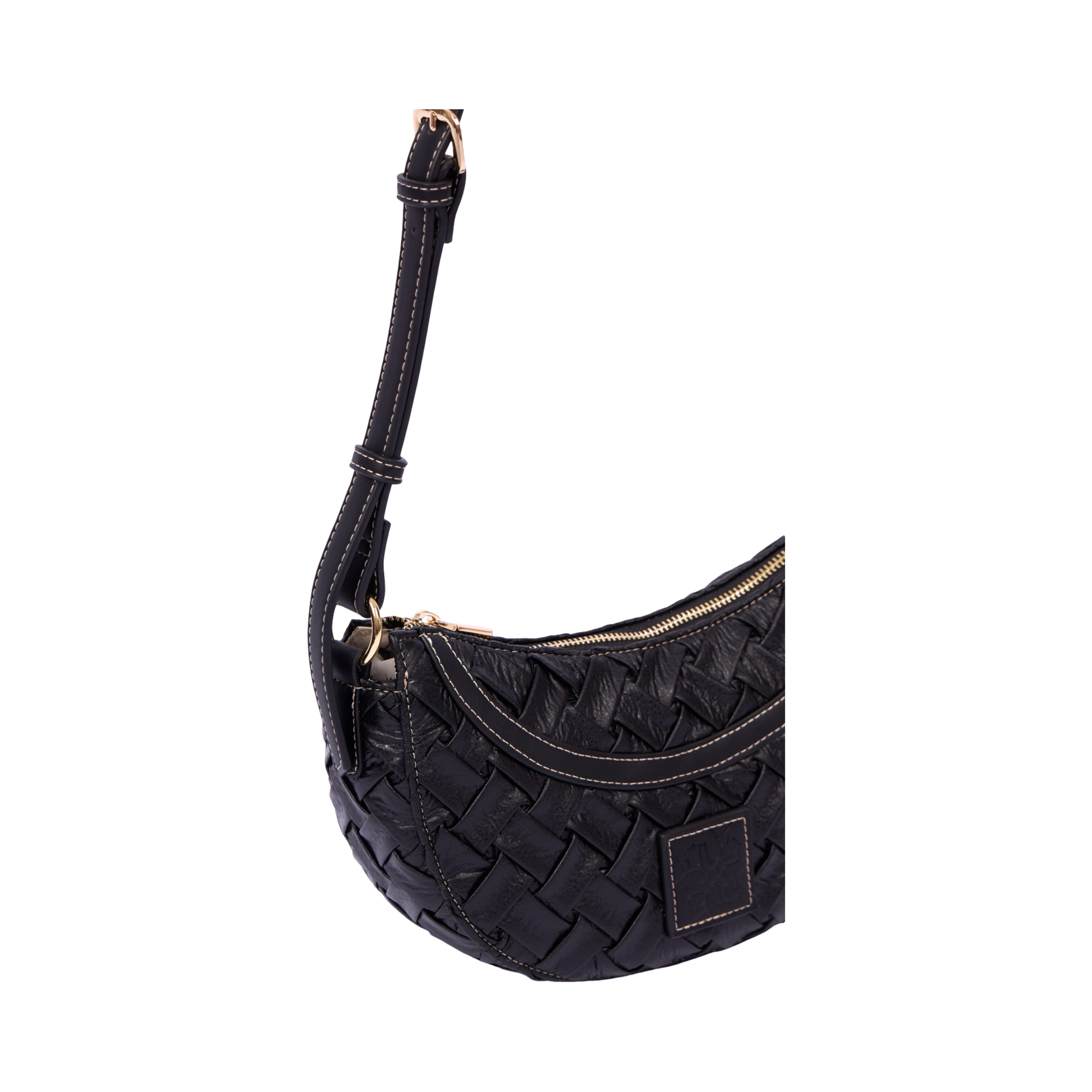 Urban Weave Collection – Half Moon Crossbody Bag – Black