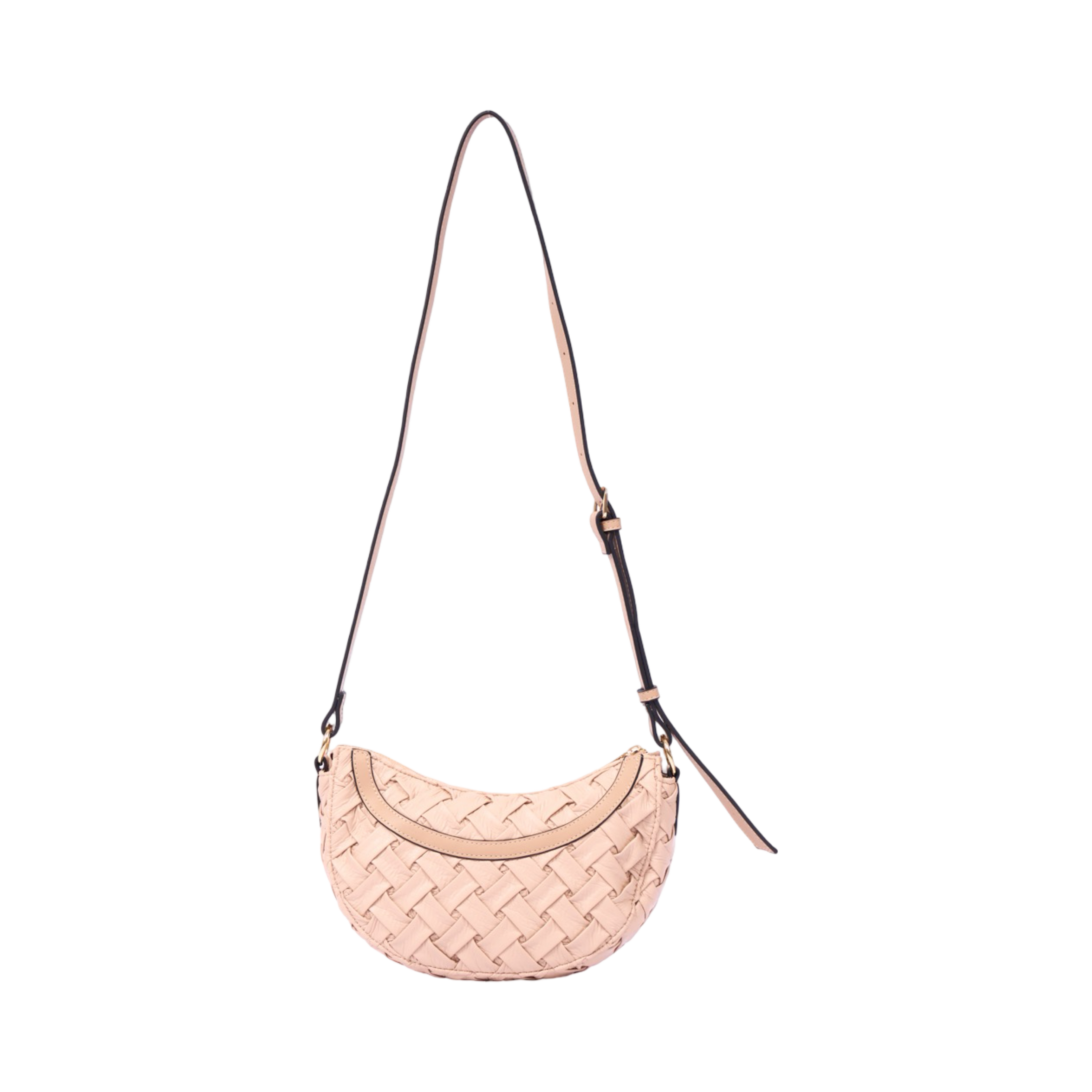 Urban Weave Collection – Half Moon Crossbody Bag – Beige