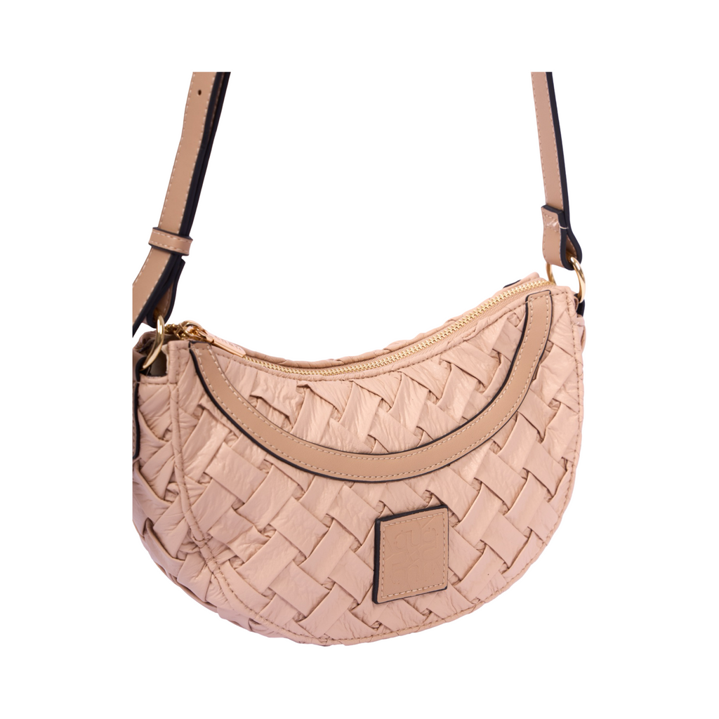 Urban Weave Collection – Half Moon Crossbody Bag – Beige
