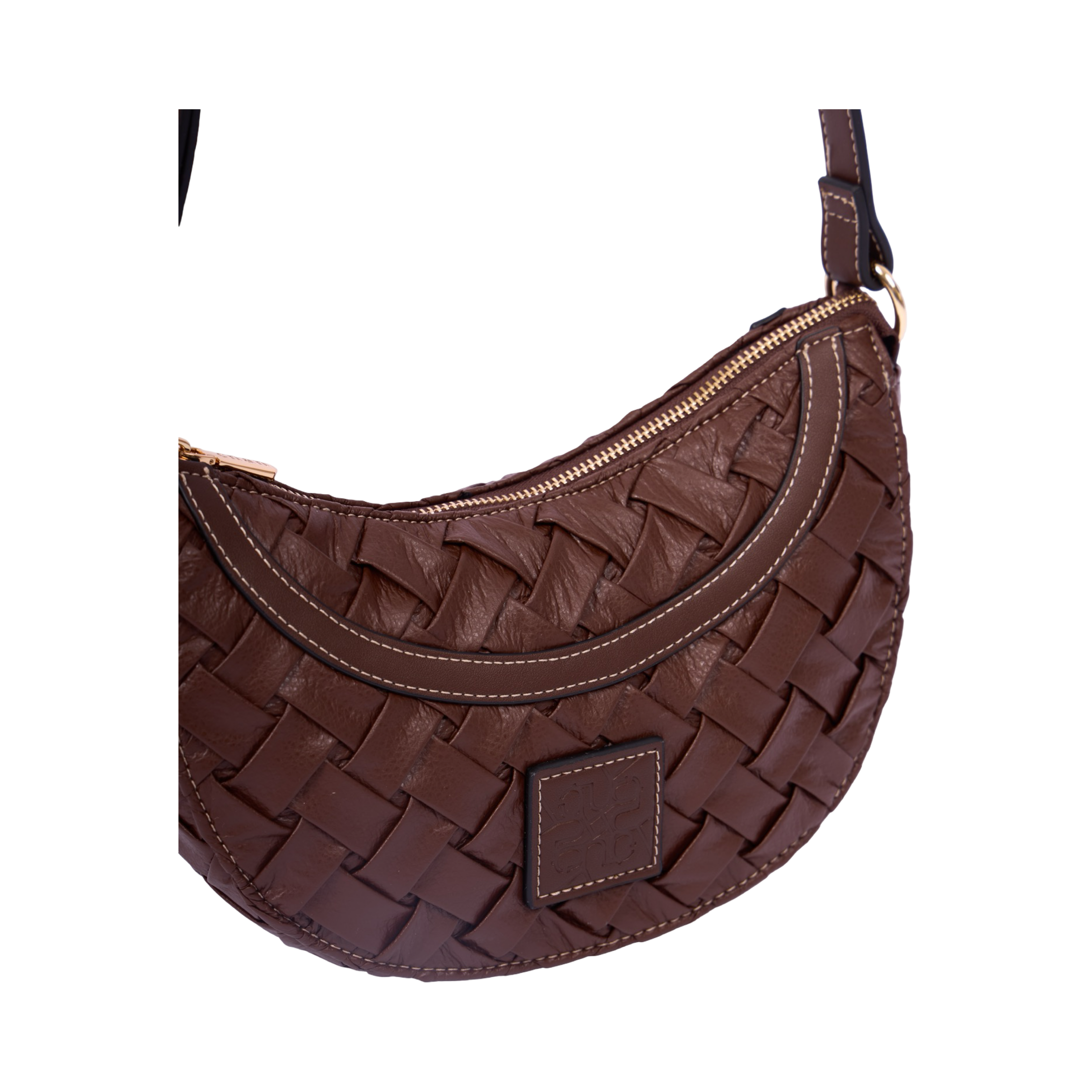 Urban Weave Collection – Half Moon Crossbody Bag – Chocolate