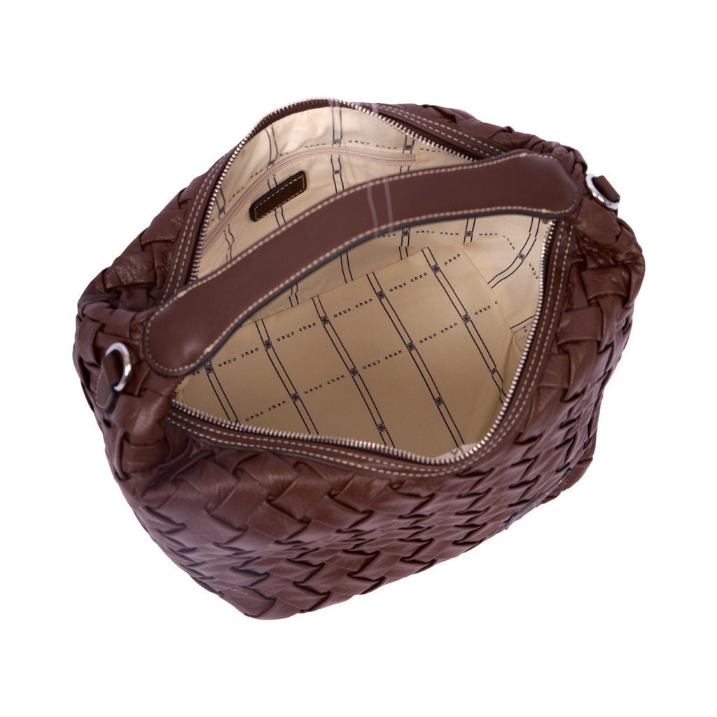 Urban Weave Collection – Crescent Shoulder Bag – Chocolate