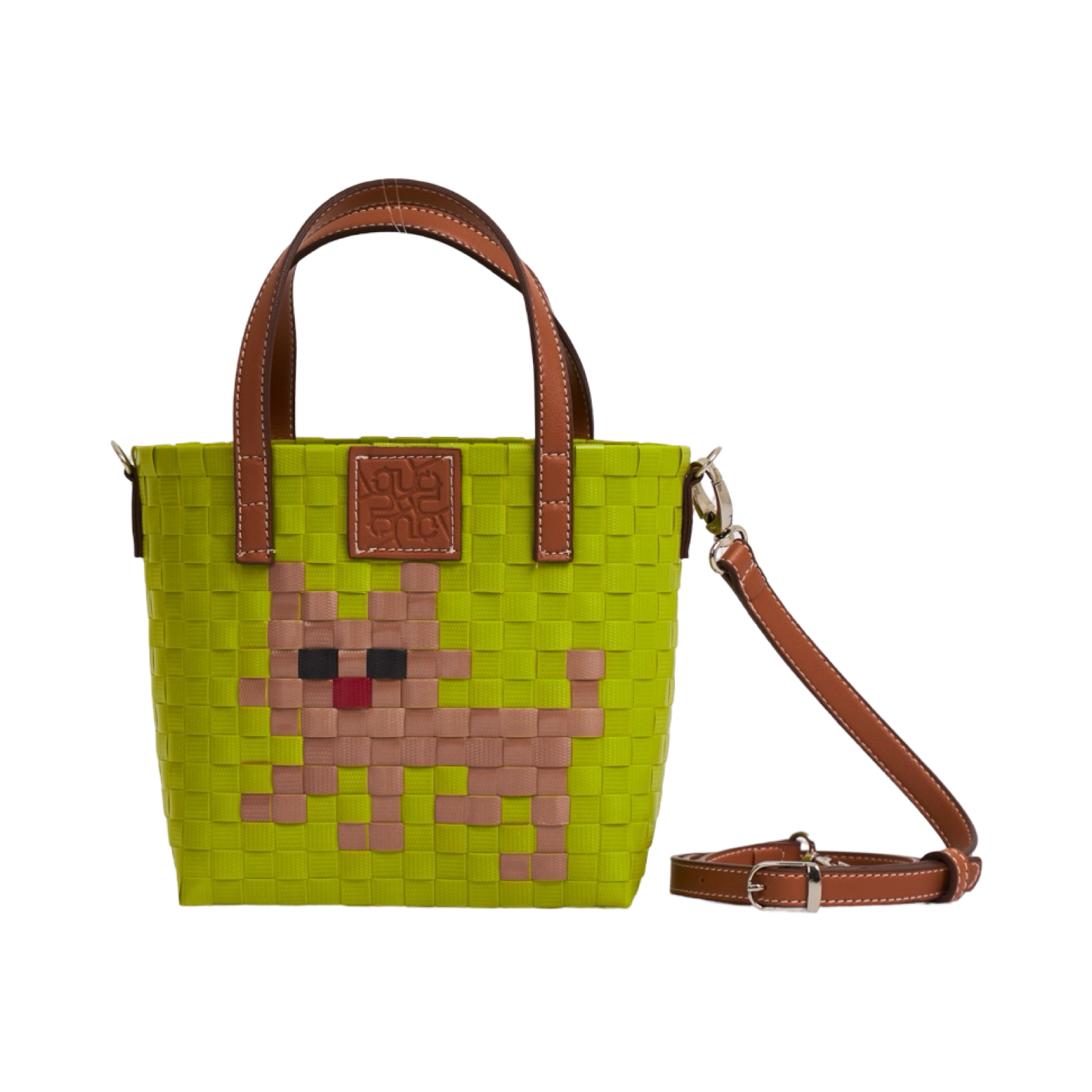 Animal Basket Bag With Strap Cat S - Green