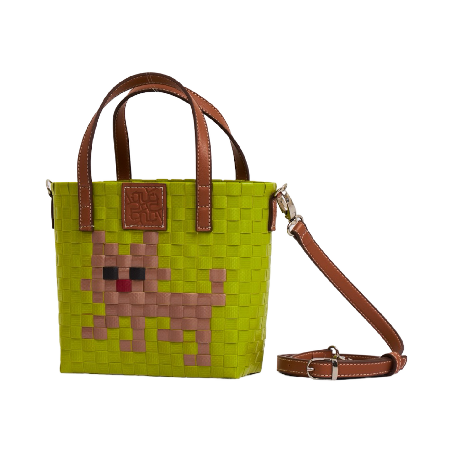 Animal Basket Bag With Strap Cat S - Green