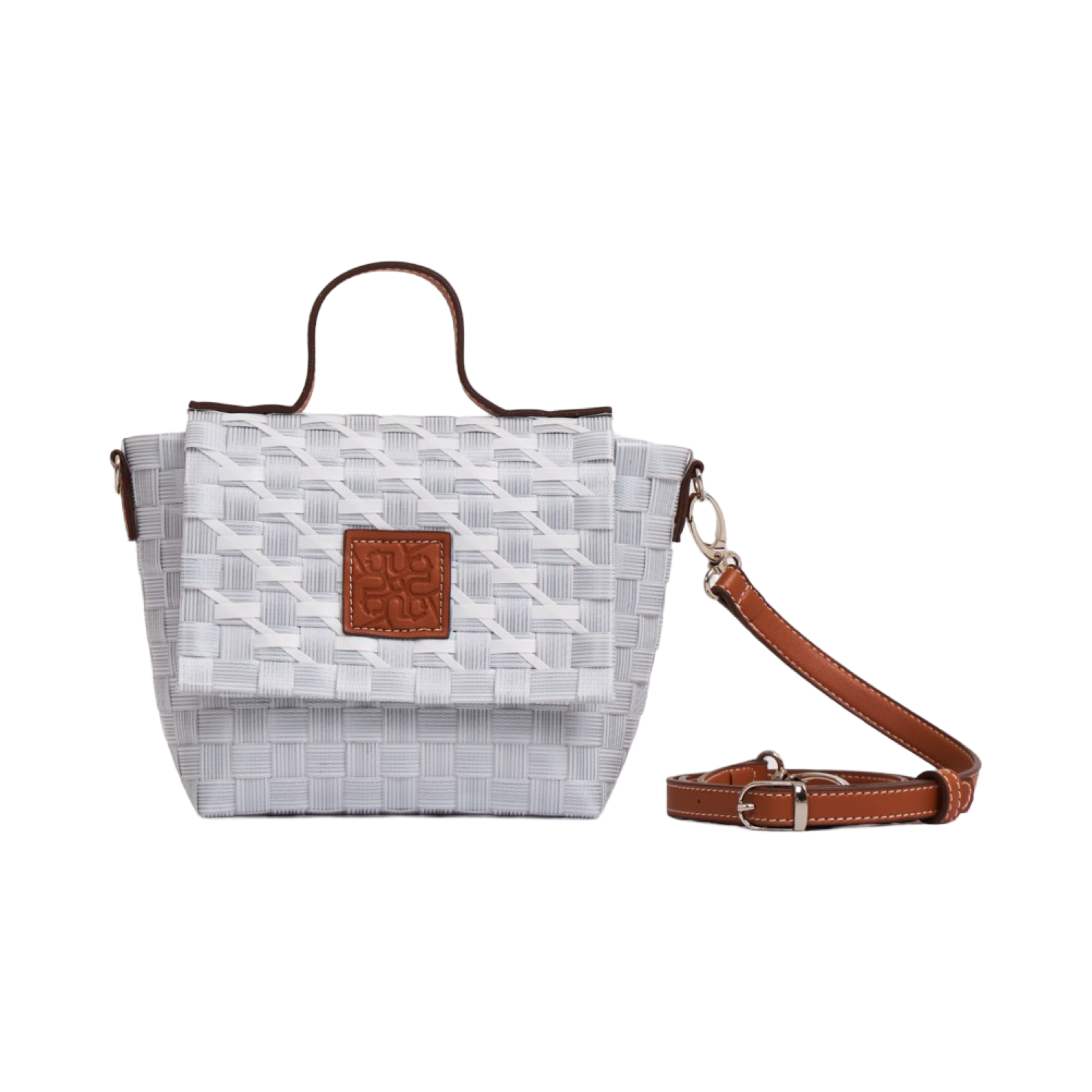 Thai Pattern Crossbody Basket Bag S - Grey