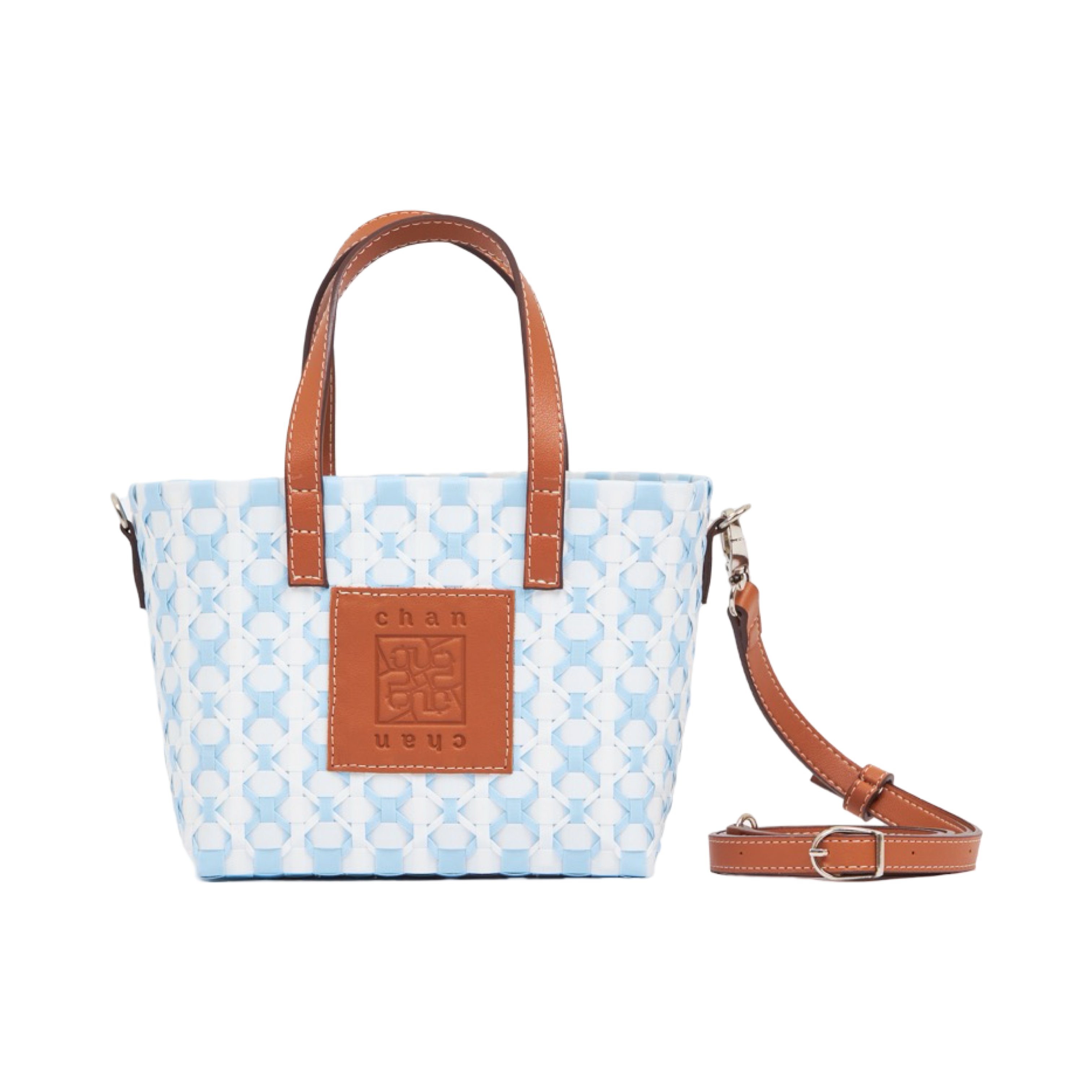 Thai Pattern Basket Bag With Strap M - Sky Blue