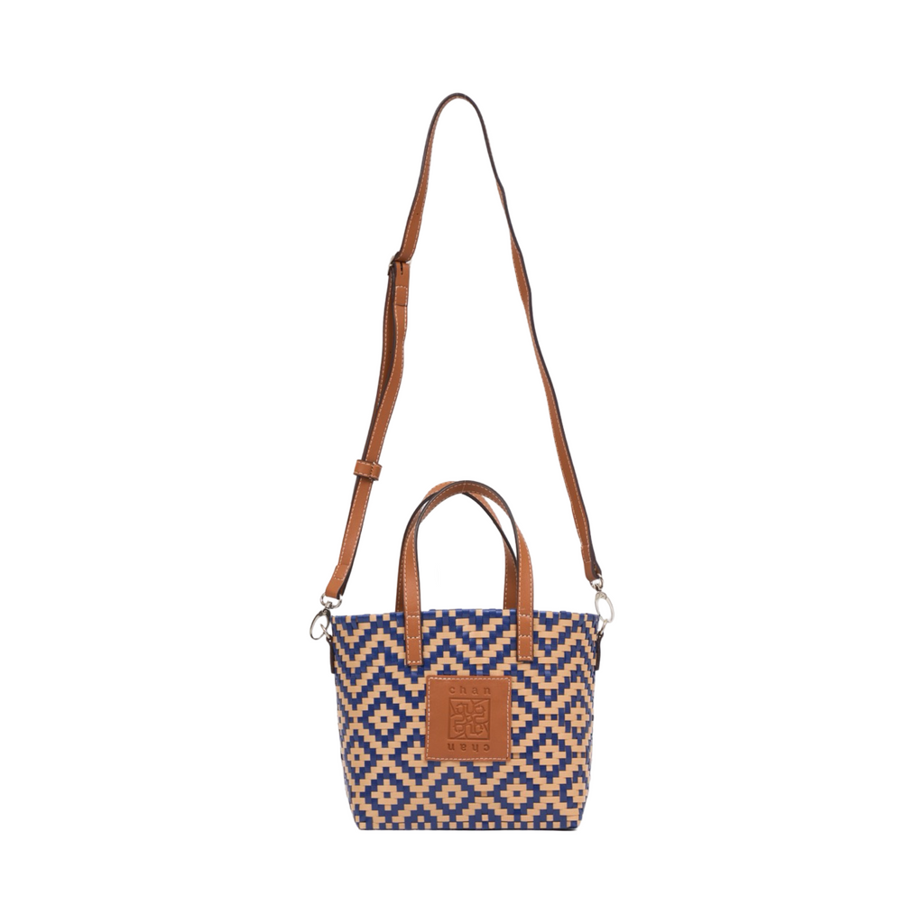 Thai Pattern Basket Bag With Strap M - Navy