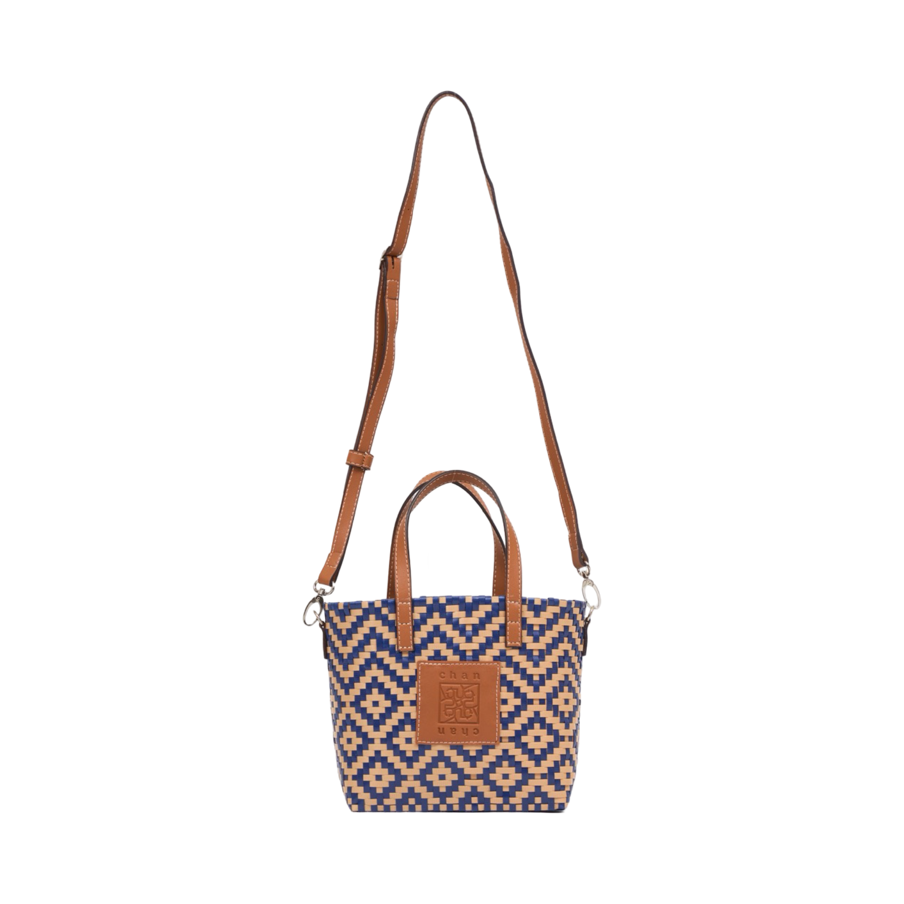 Thai Pattern Basket Bag With Strap M - Navy