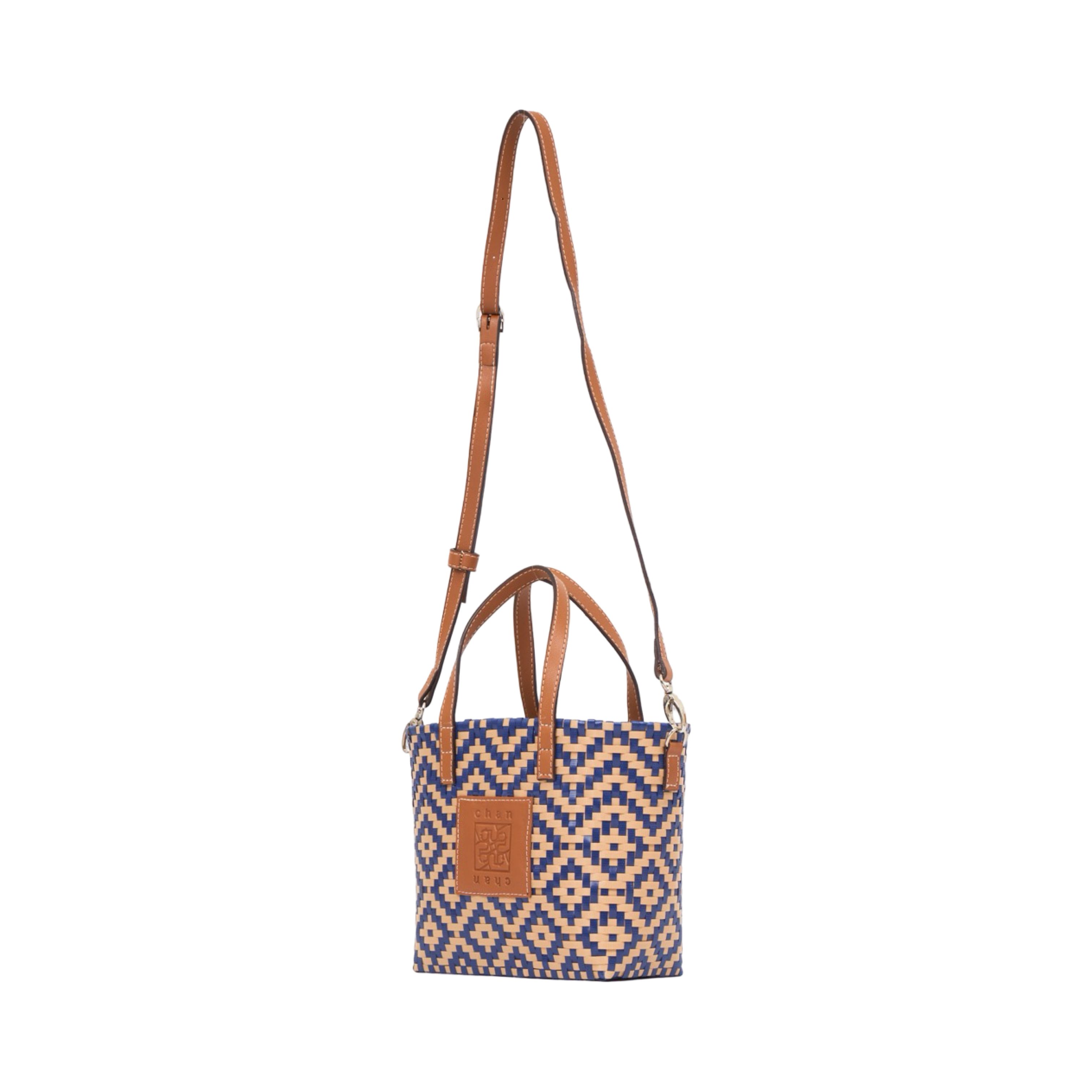 Thai Pattern Basket Bag With Strap M - Navy
