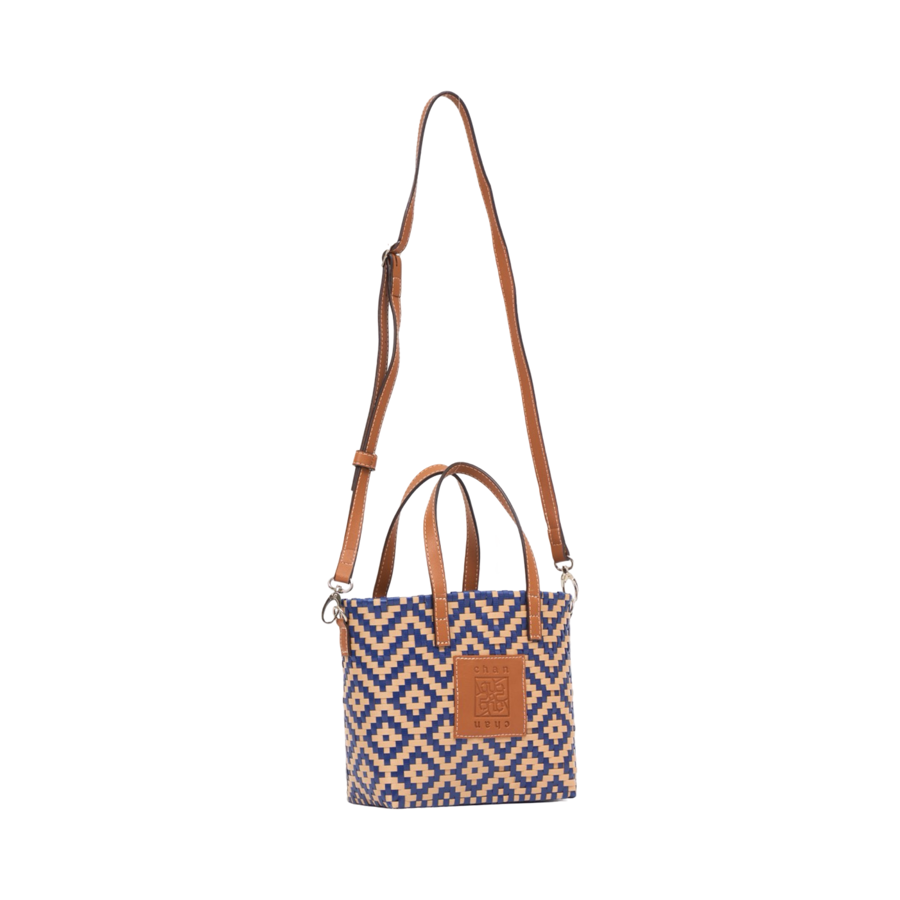 Thai Pattern Basket Bag With Strap M - Navy