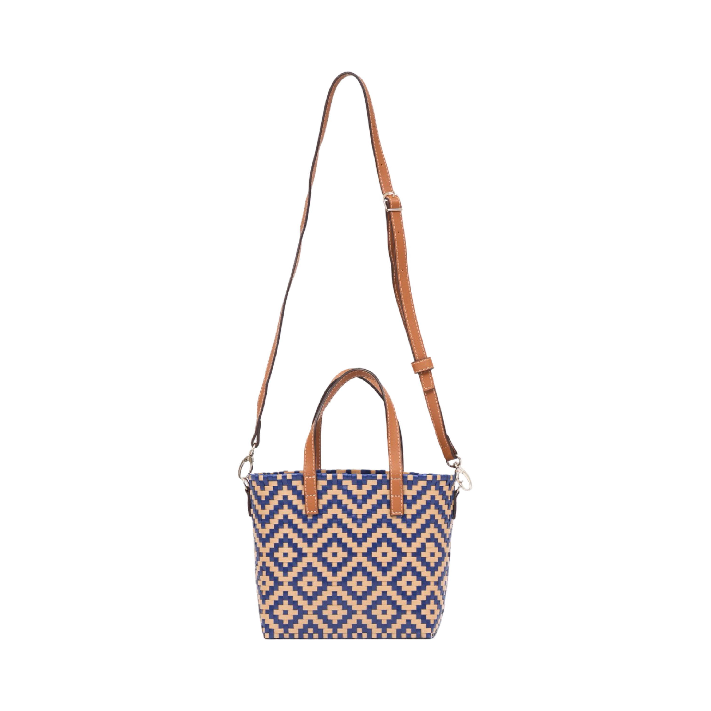 Thai Pattern Basket Bag With Strap M - Navy