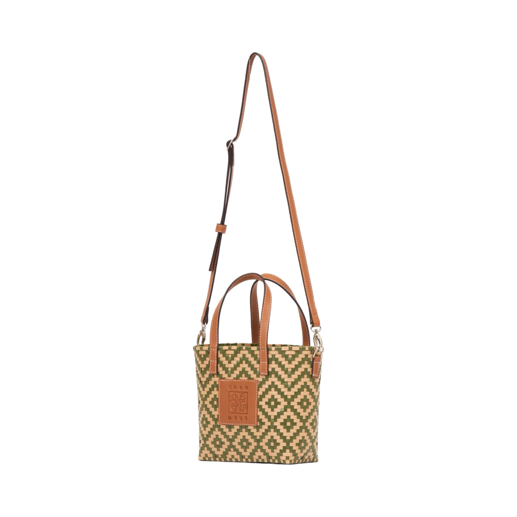Thai Pattern Basket Bag With Strap M - Green