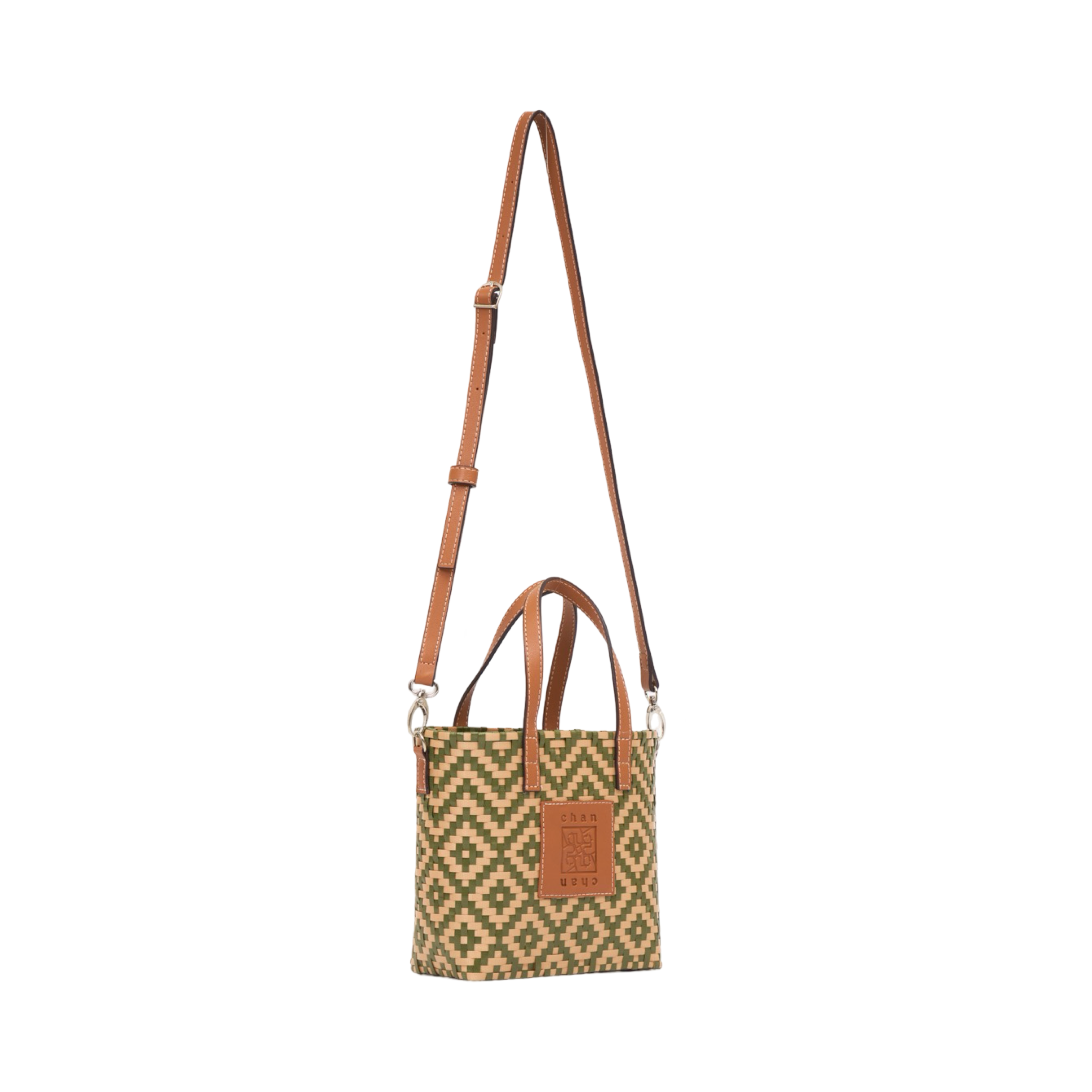 Thai Pattern Basket Bag With Strap M - Green