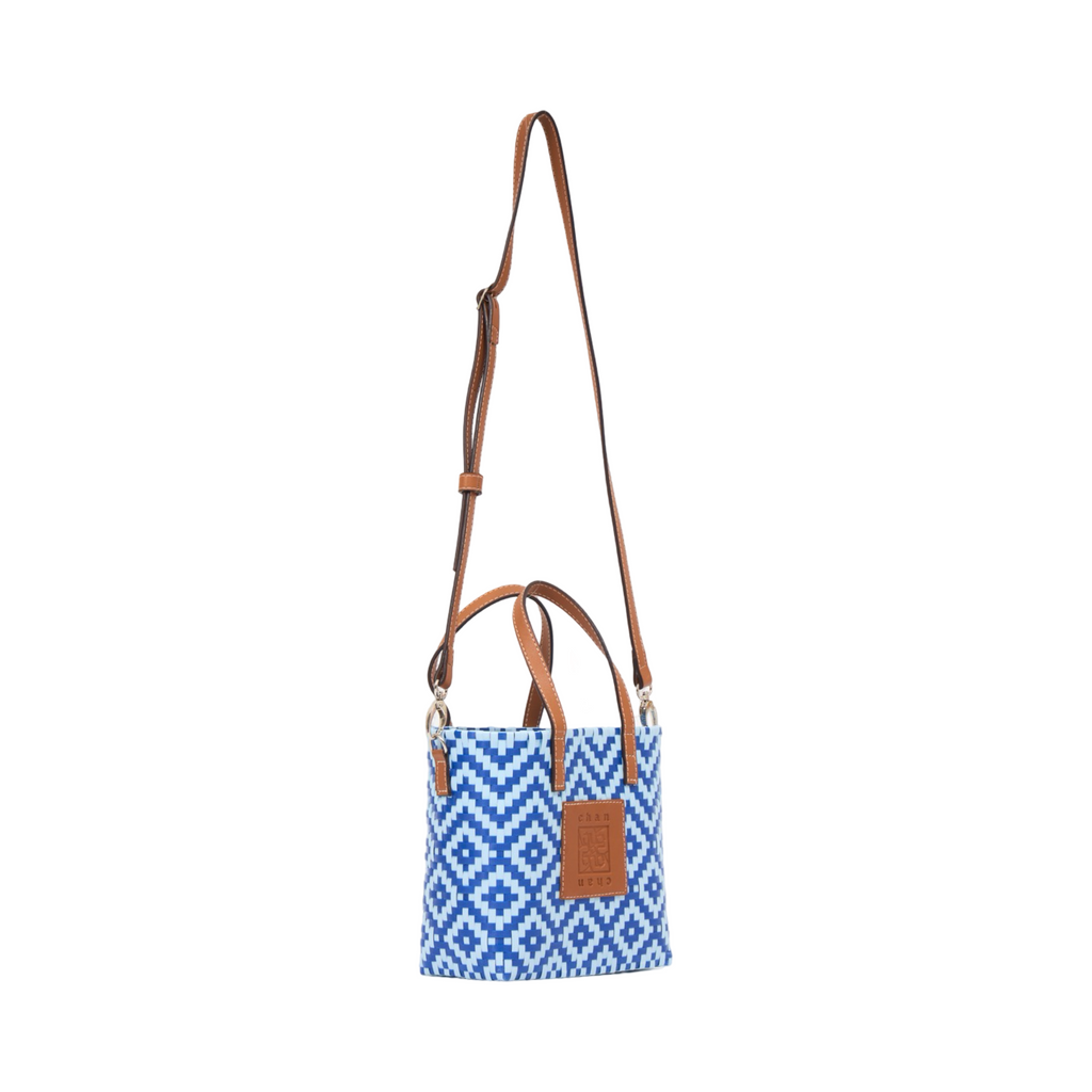 Thai Pattern Basket Bag With Strap M - Blue