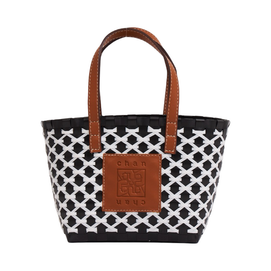 Thai Pattern Basket Bag M - Black White