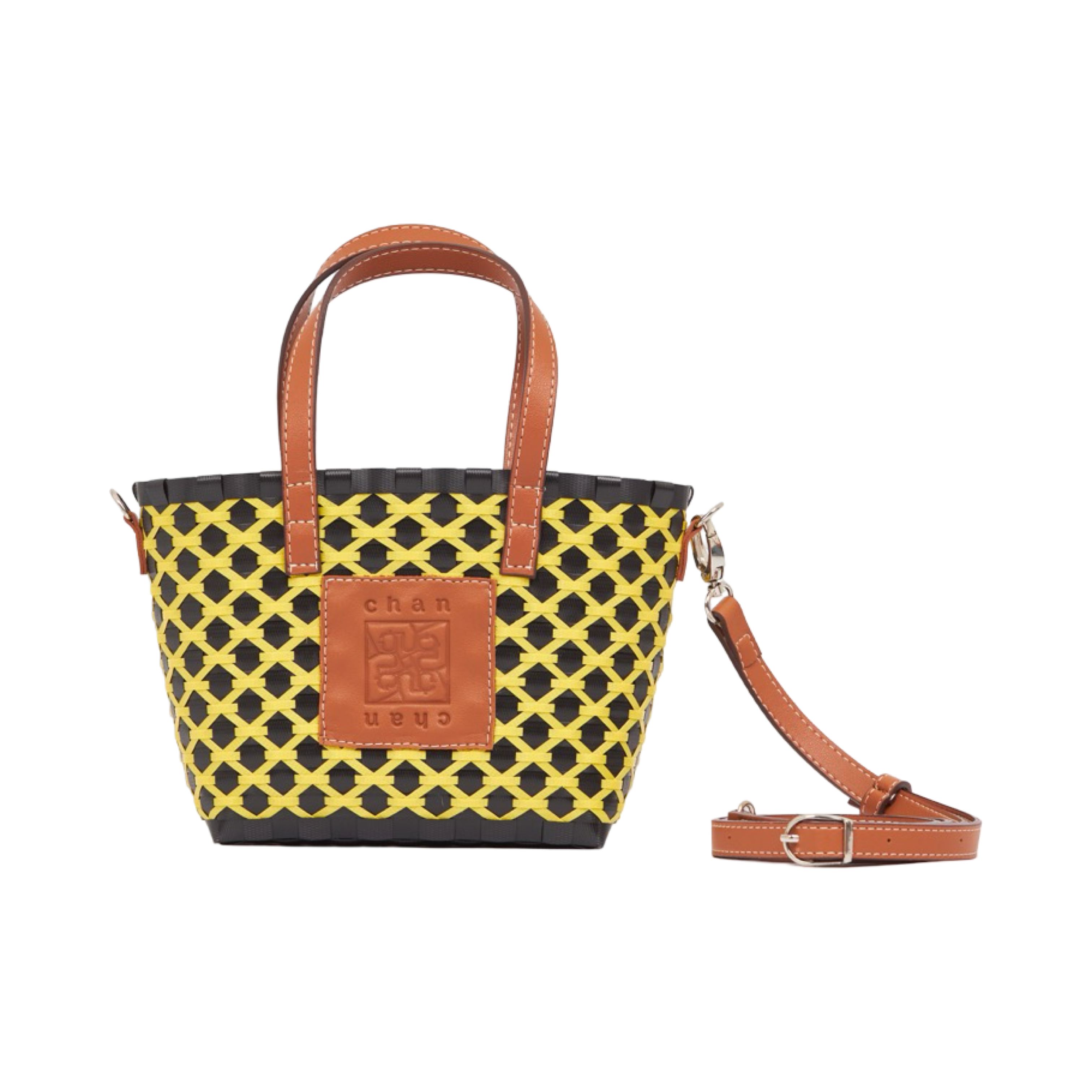 Thai Pattern Basket Bag With Strap M - Yellow
