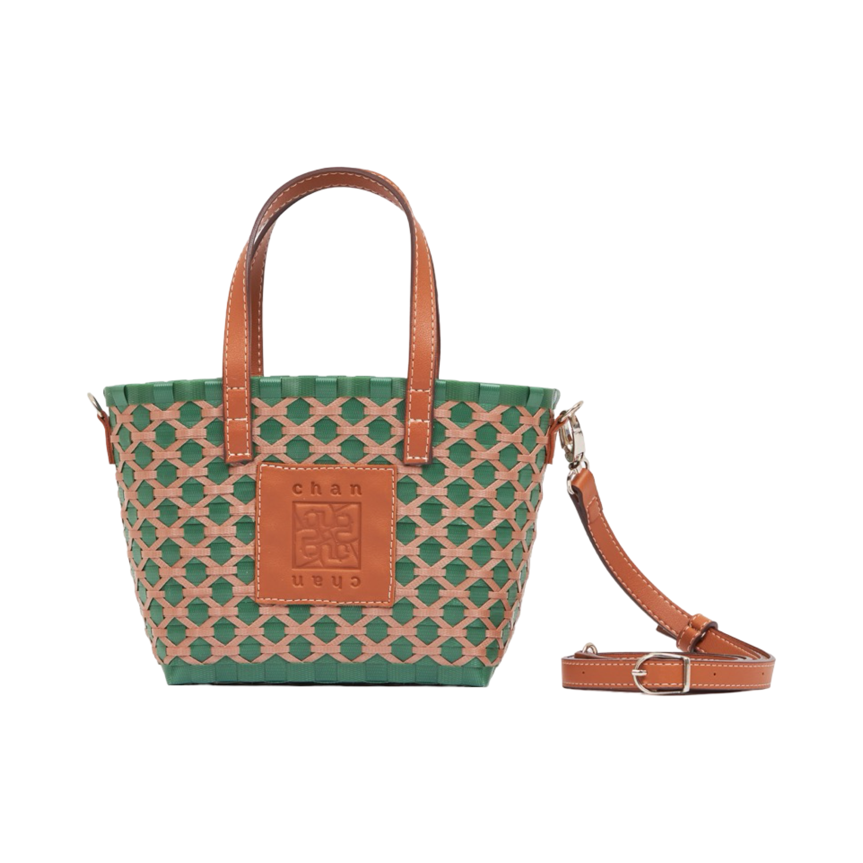 Thai Pattern Basket Bag With Strap M - Emerald Green