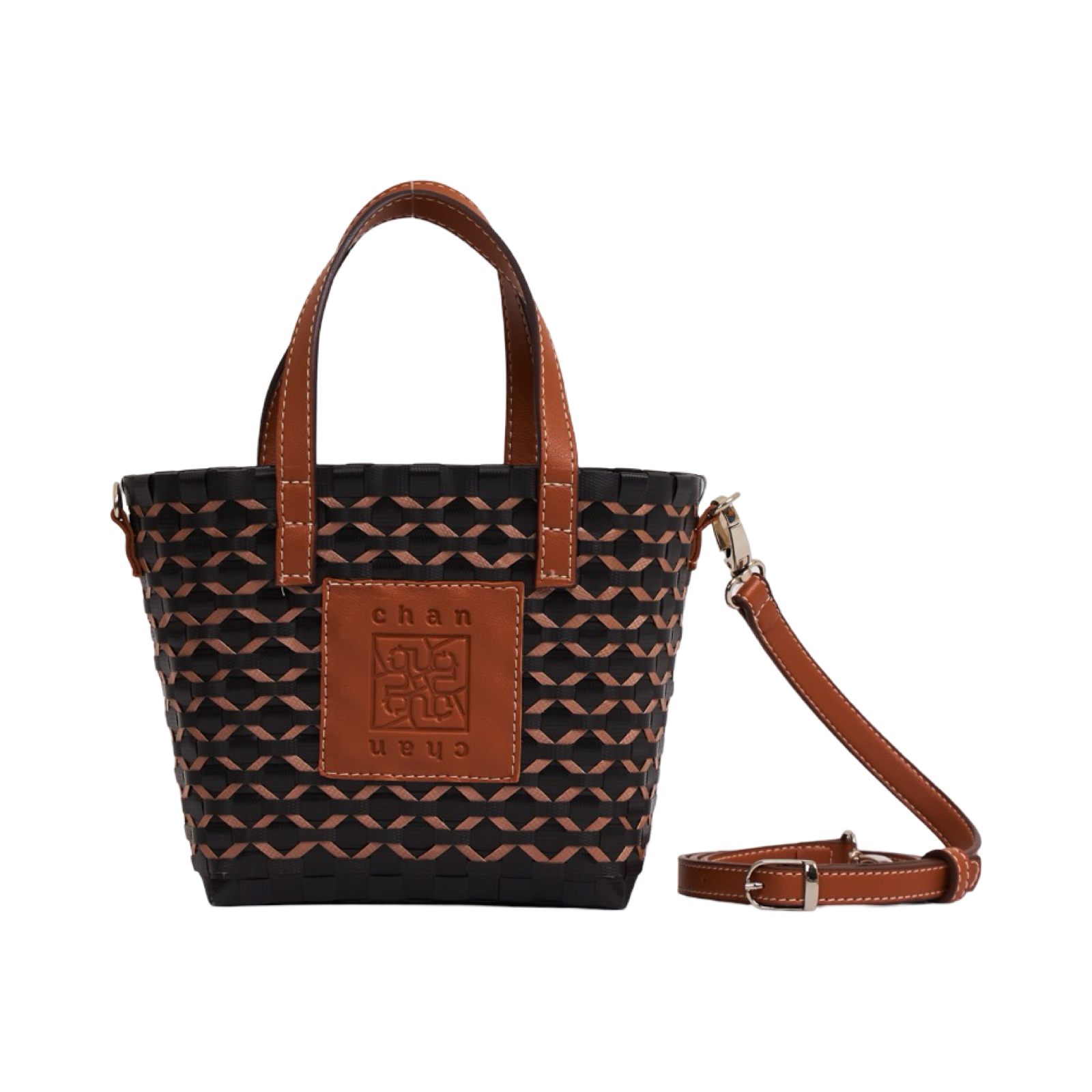 Thai Pattern Basket Bag With Strap M - Black