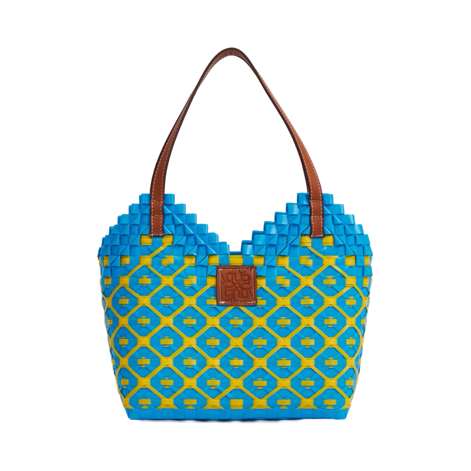 Thai Pattern Heart Basket Bag M - Blue Yellow