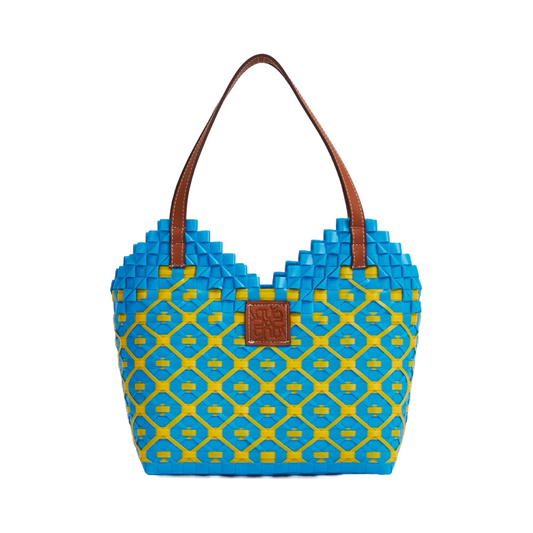 Thai Pattern Heart Basket Bag M - Blue Yellow