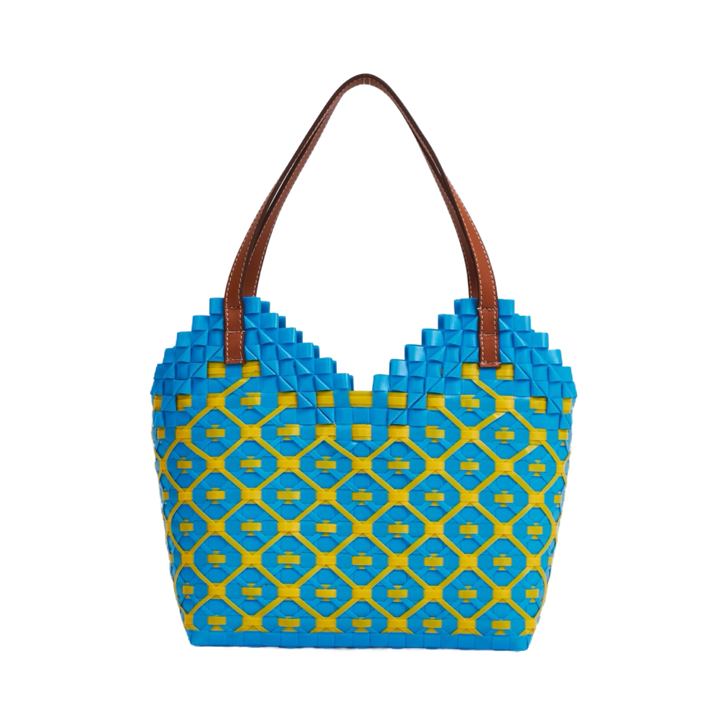 Thai Pattern Heart Basket Bag M - Blue Yellow