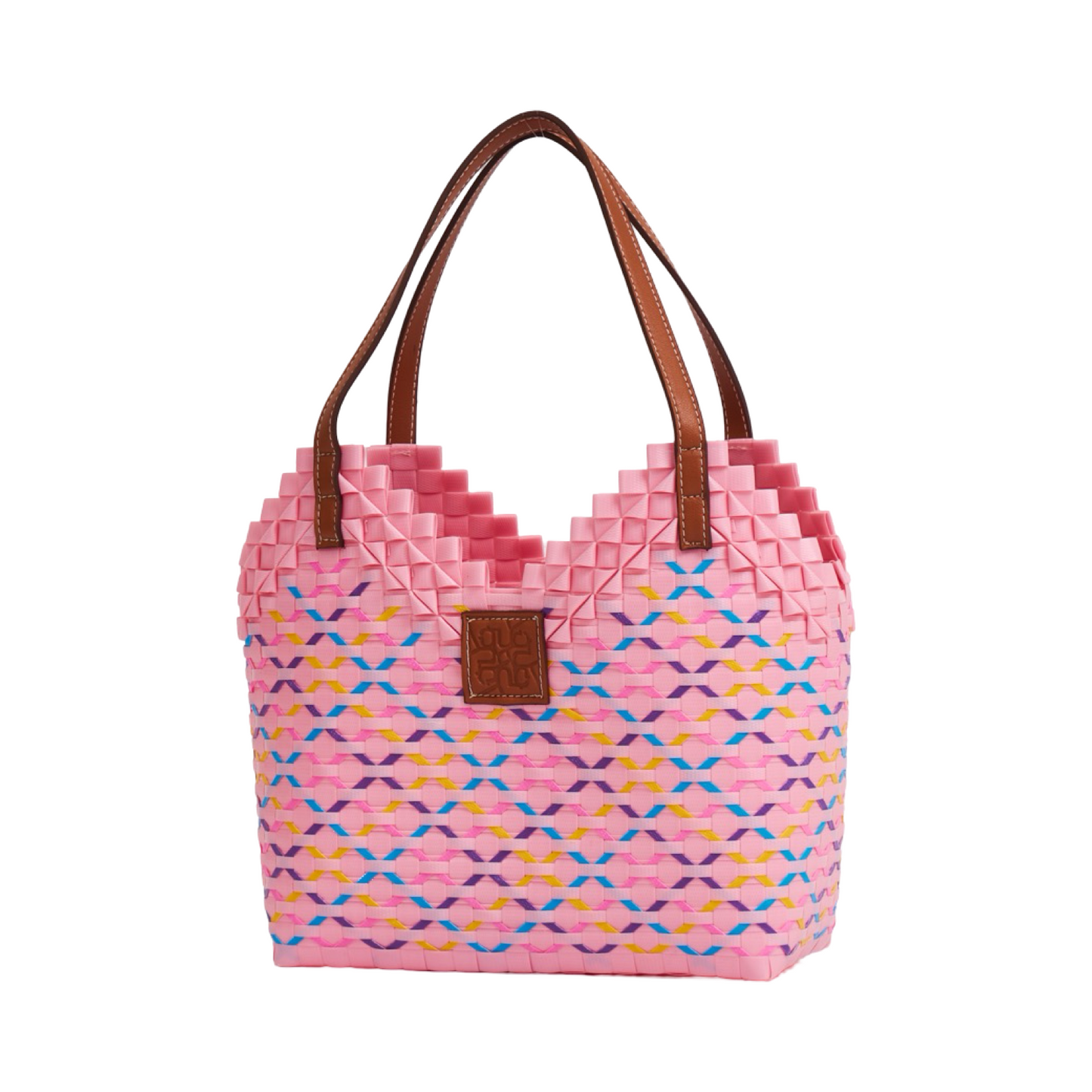 Thai Pattern Heart Basket Bag M - Rainbow Pink