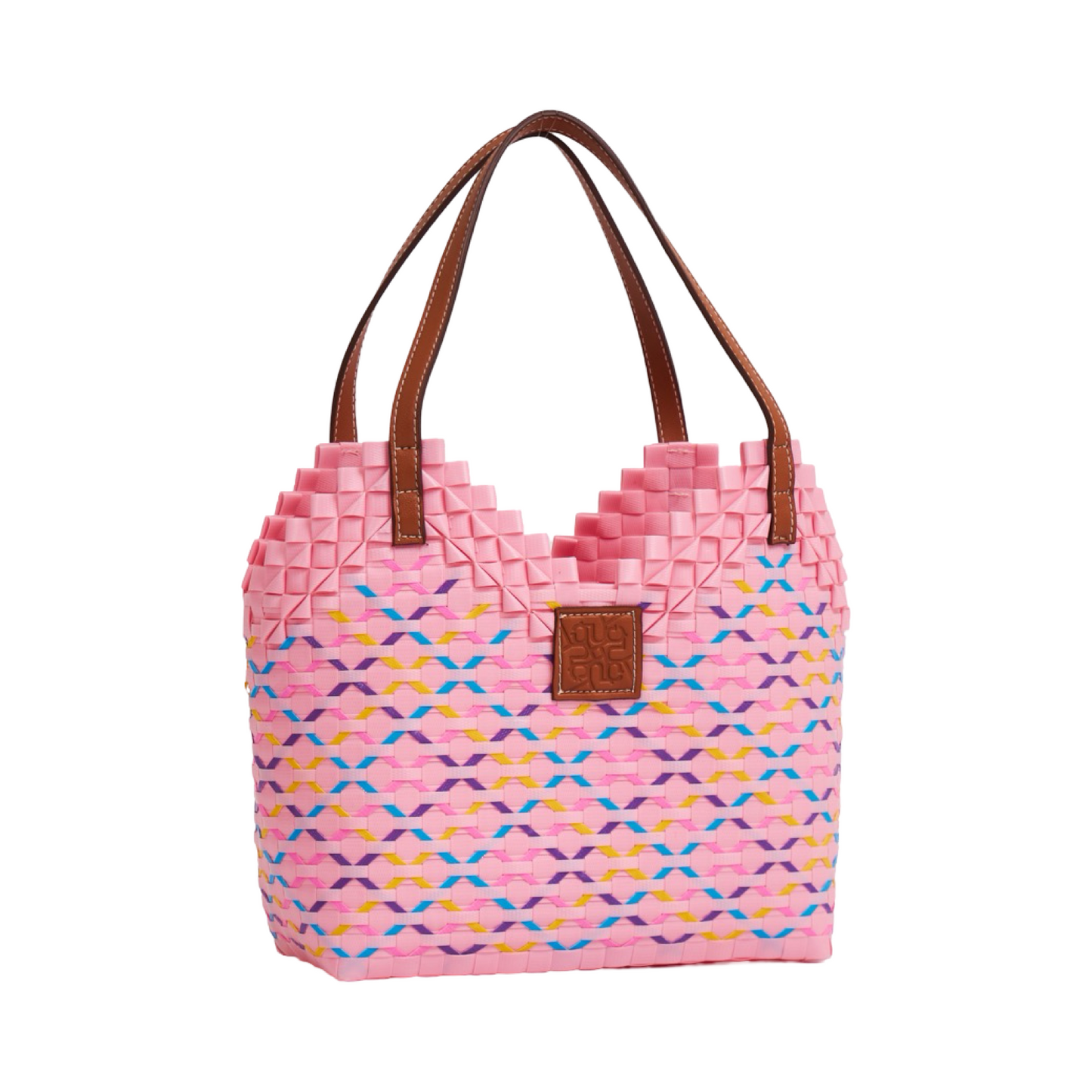 Thai Pattern Heart Basket Bag M - Rainbow Pink