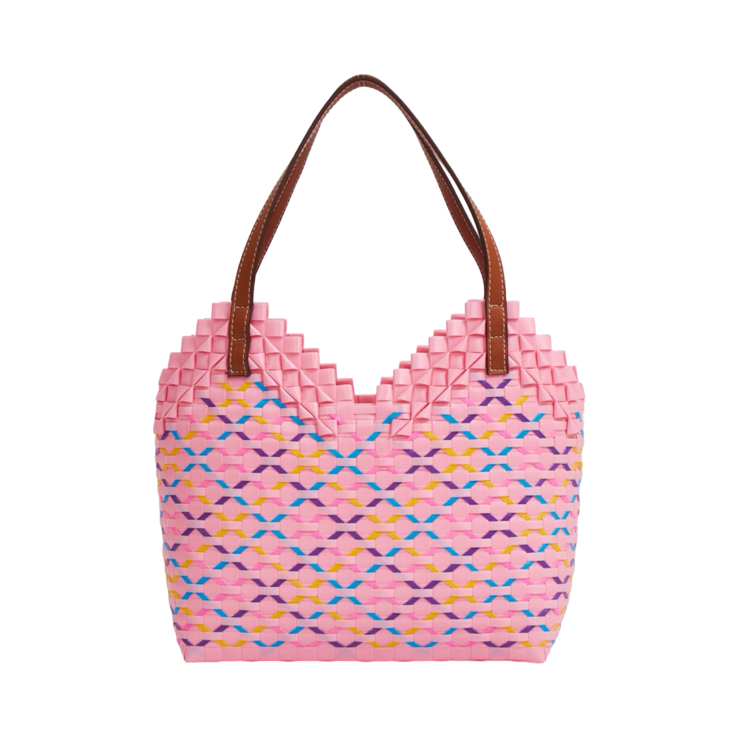 Thai Pattern Heart Basket Bag M - Rainbow Pink