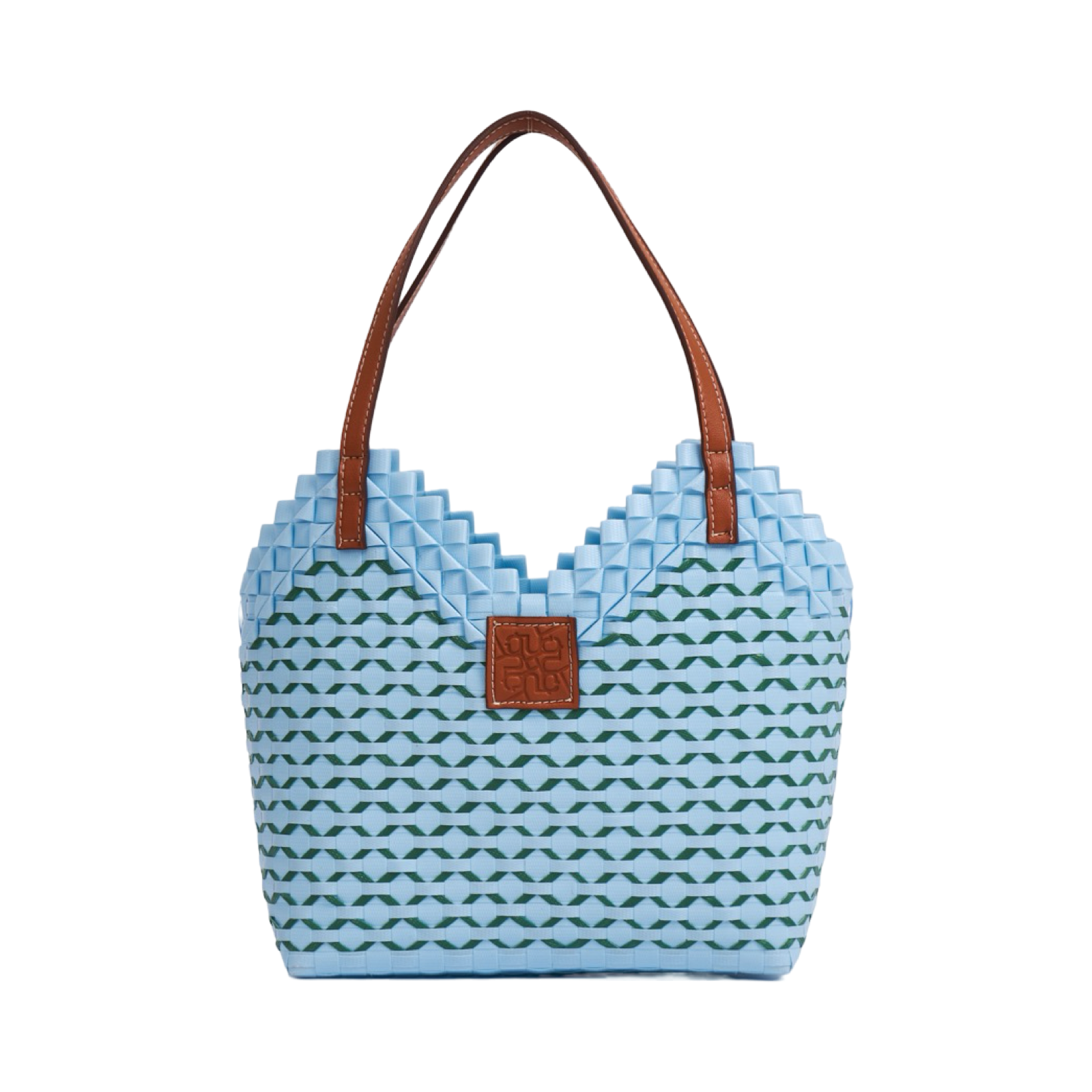 Thai Pattern Heart Basket Bag M - Light Blue