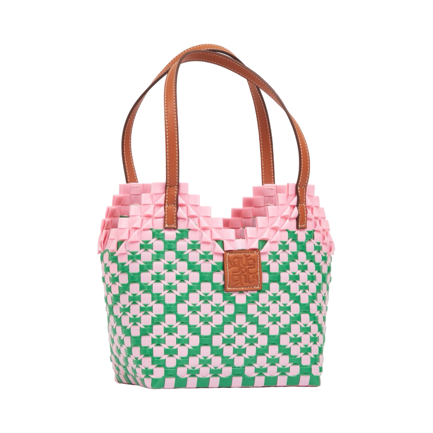 Thai Pattern Heart Basket Bag S - Pink Green