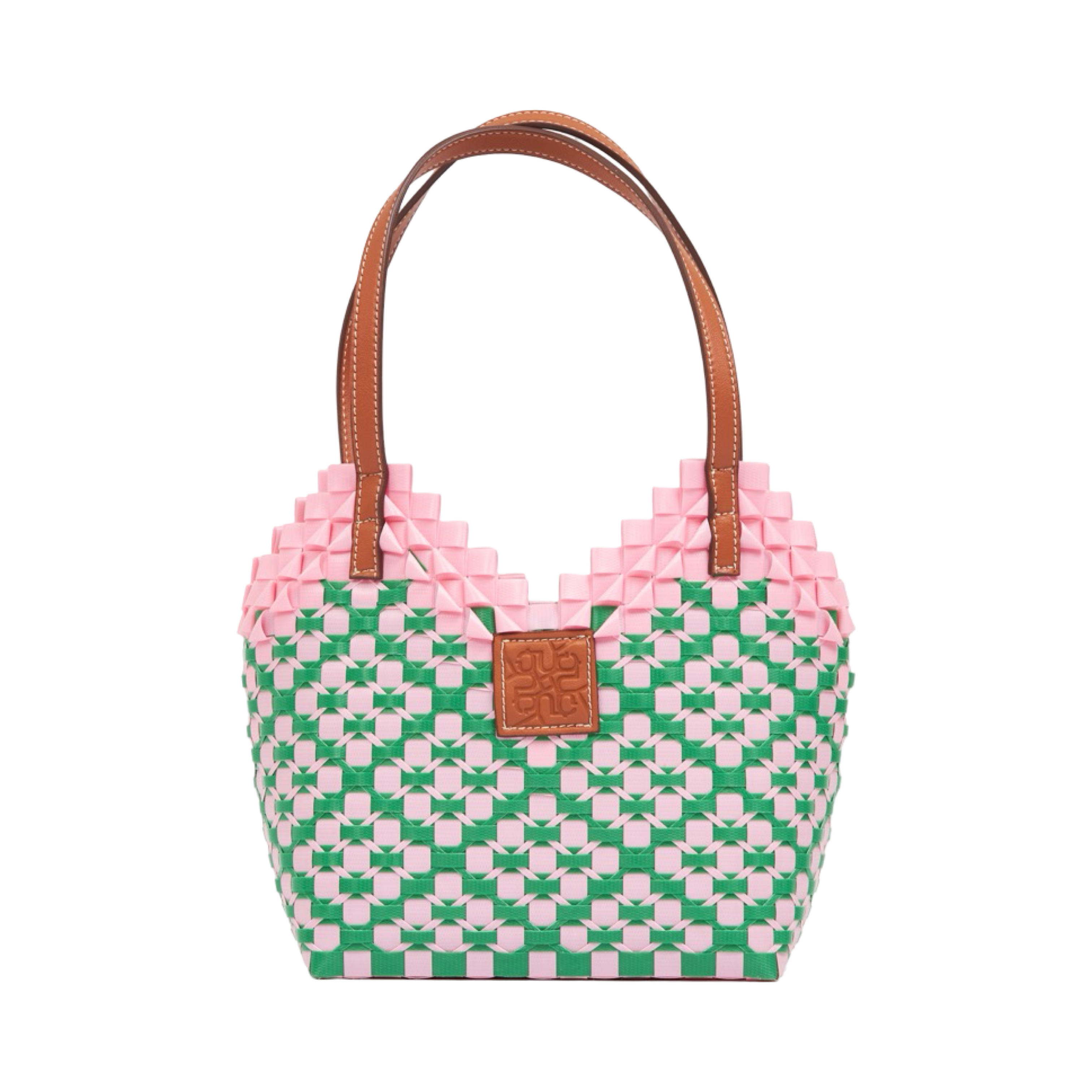 Thai Pattern Heart Basket Bag S - Pink Green