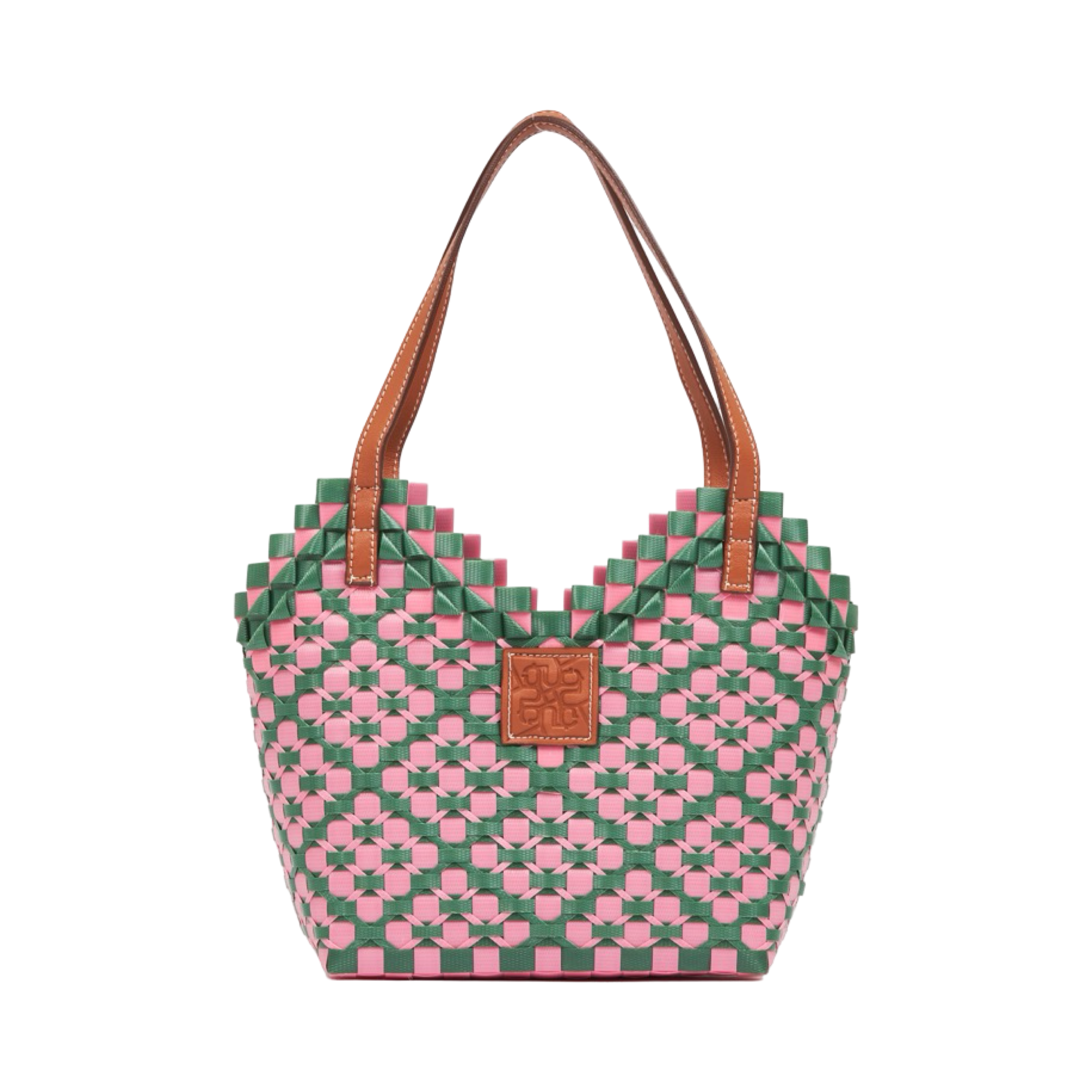 Thai Pattern Heart Basket Bag S - Pink Green