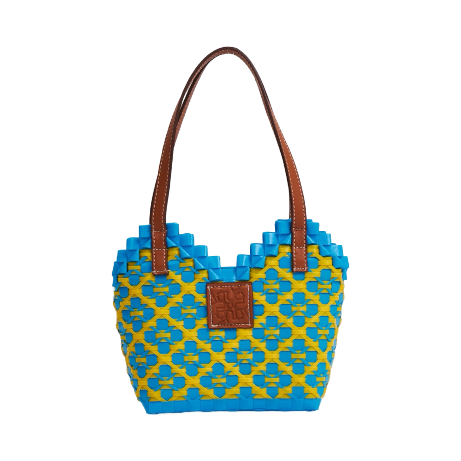 Thai Pattern Heart Basket Bag XS - Blue Yellow