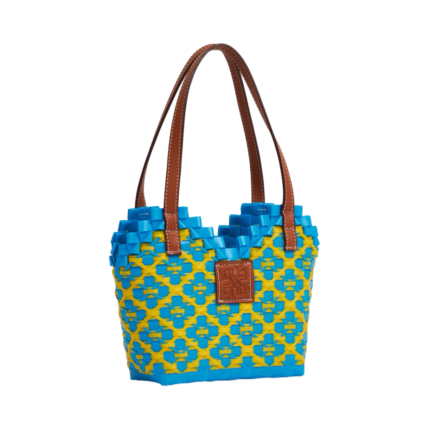 Thai Pattern Heart Basket Bag XS - Blue Yellow