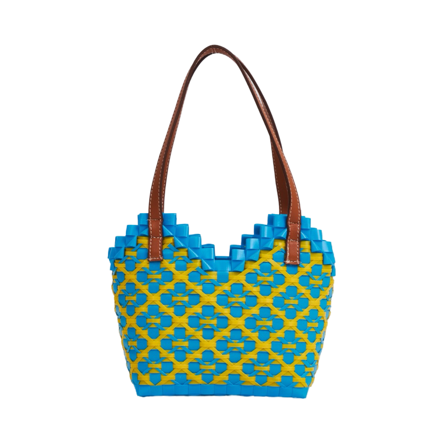 Thai Pattern Heart Basket Bag XS - Blue Yellow
